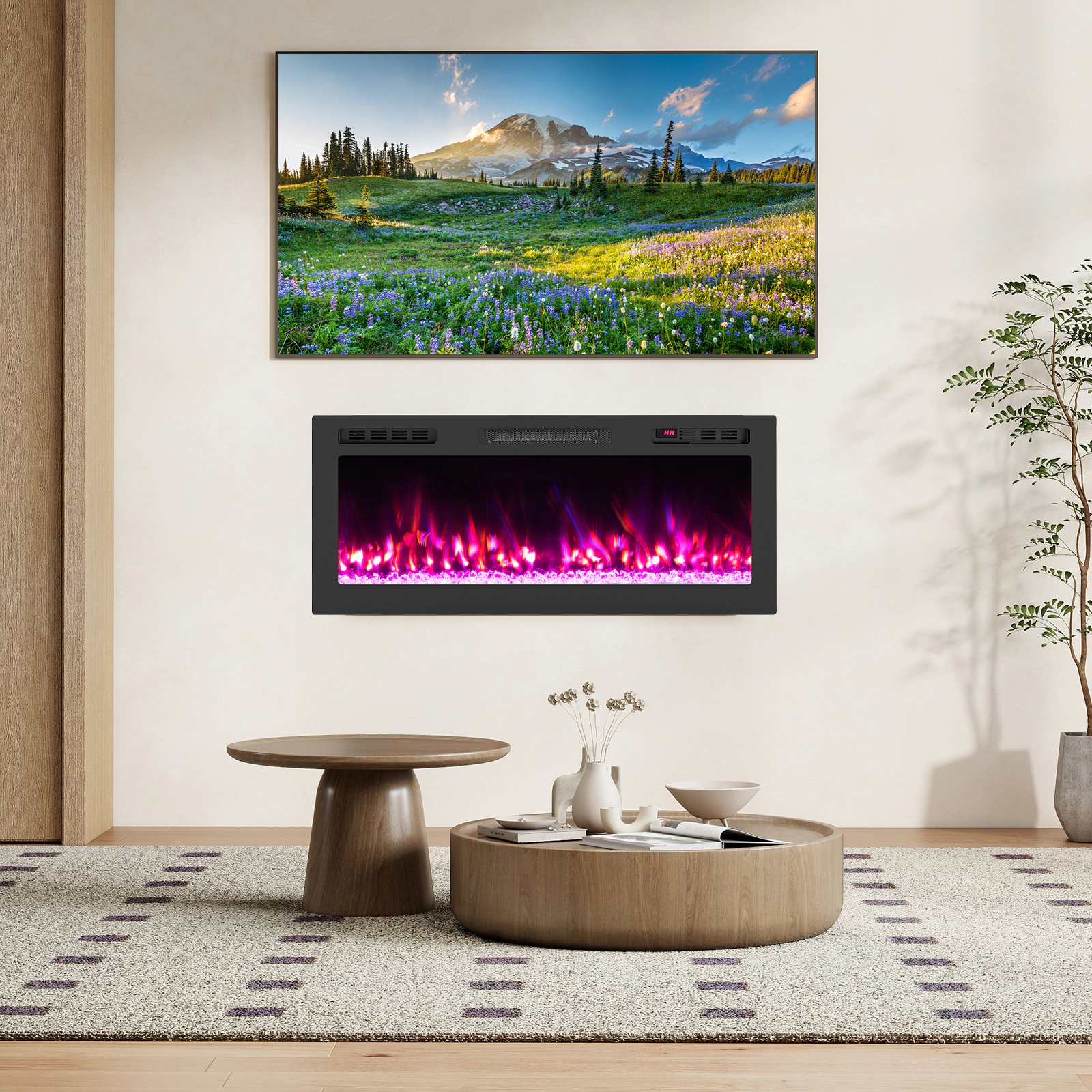 SUGIFT Smart WiFi Wall Mounted and Recessed Electric Fireplace 750W/1500W 42-in Black Heater with App and Remote Control