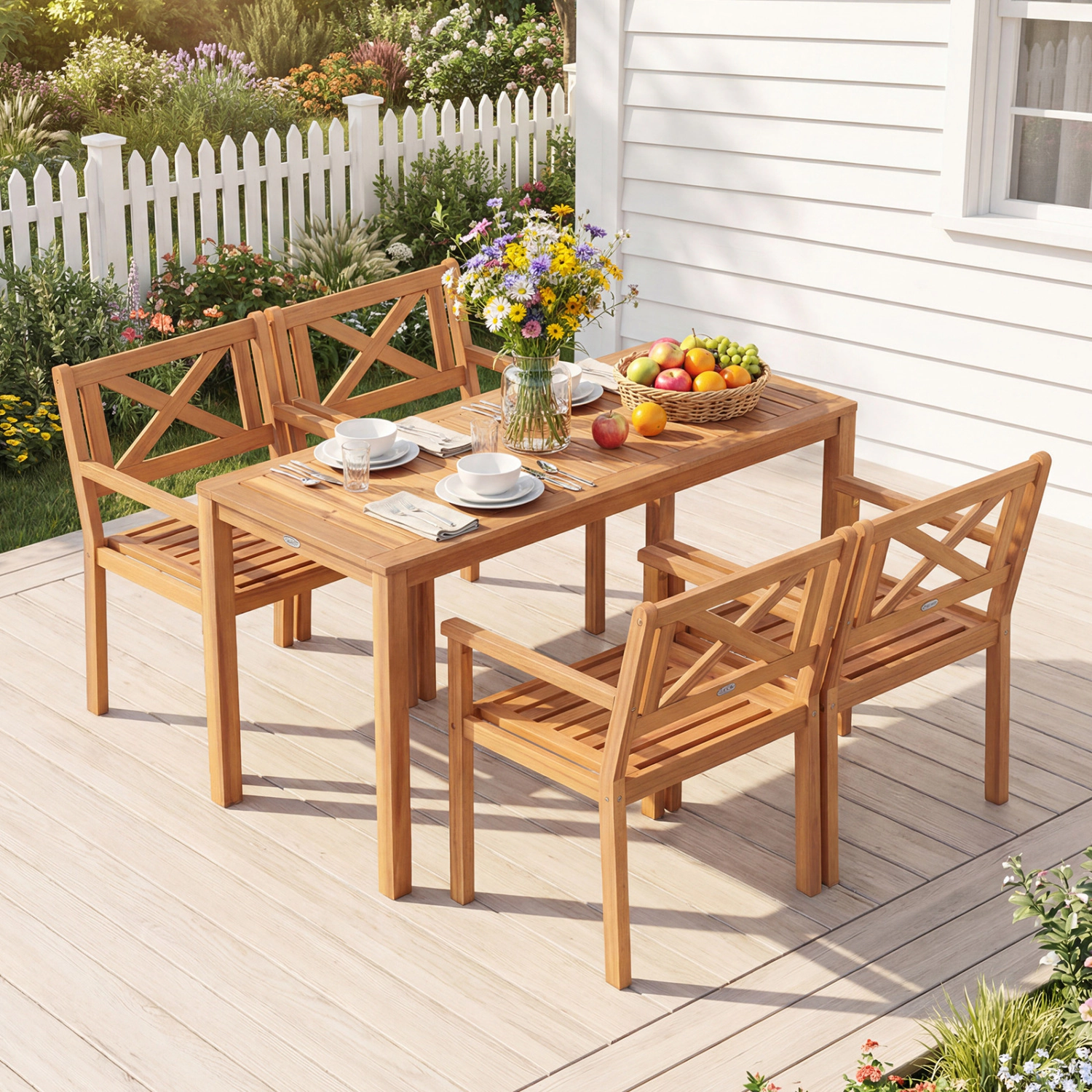 LJG Outdoor Garden Acacia Wood Patio Dining Chairs for Porch