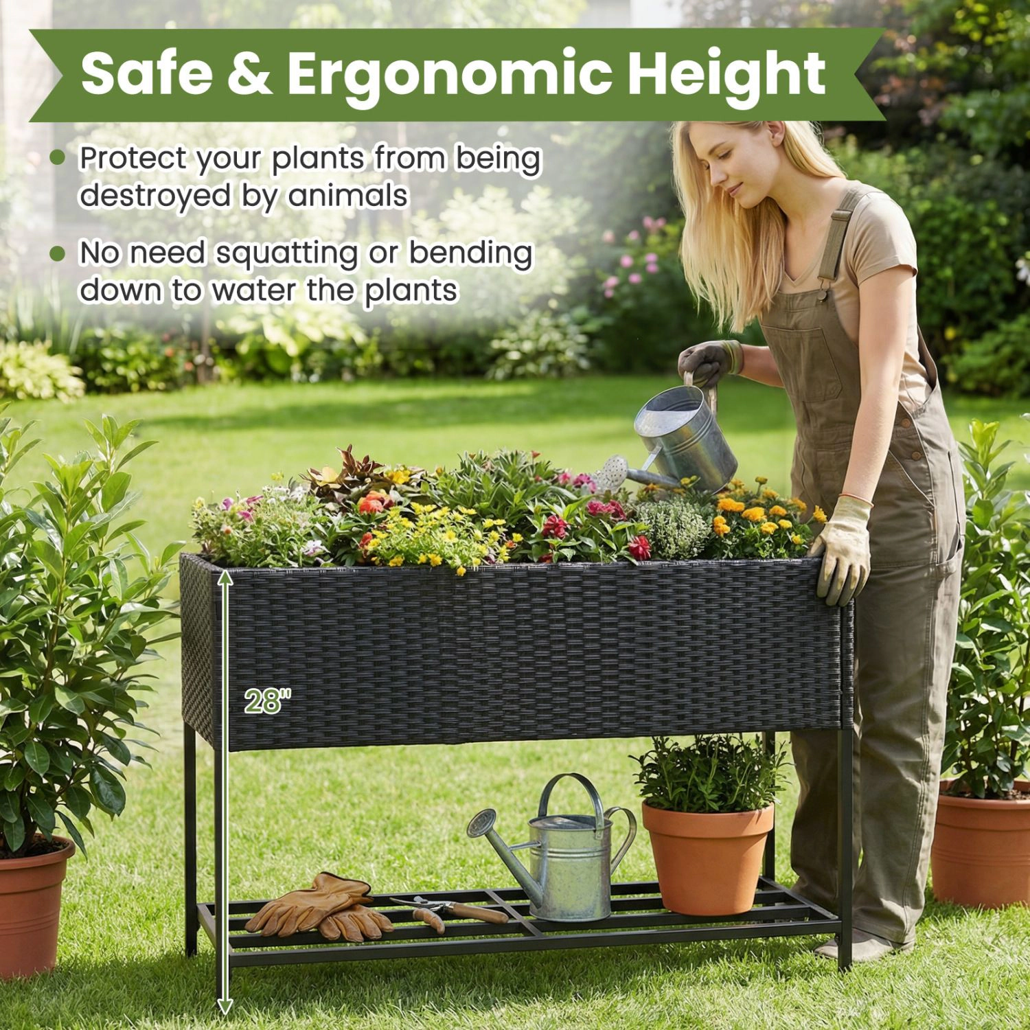 Slickblue Elevated Garden Planter Box with Shelf and Metal Legs