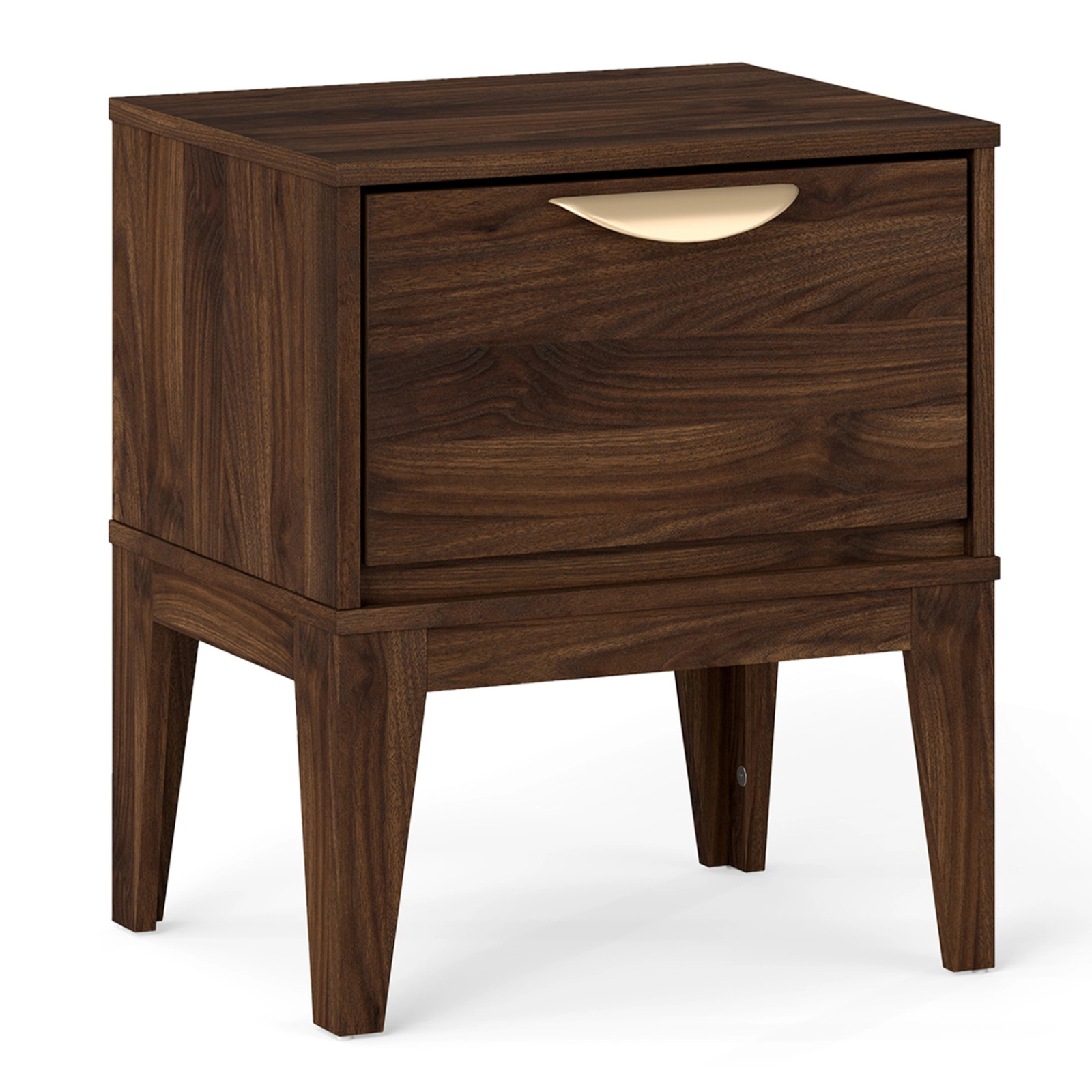 SUGIFT Mid Century Modern Bedside Table Nightstand with Drawer & Tapered Support Legs 45-lb Tabletop 10-lb Drawer Walnut