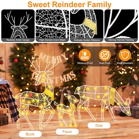 GBruno Lighted 2D Reindeer Family Christmas Decoration