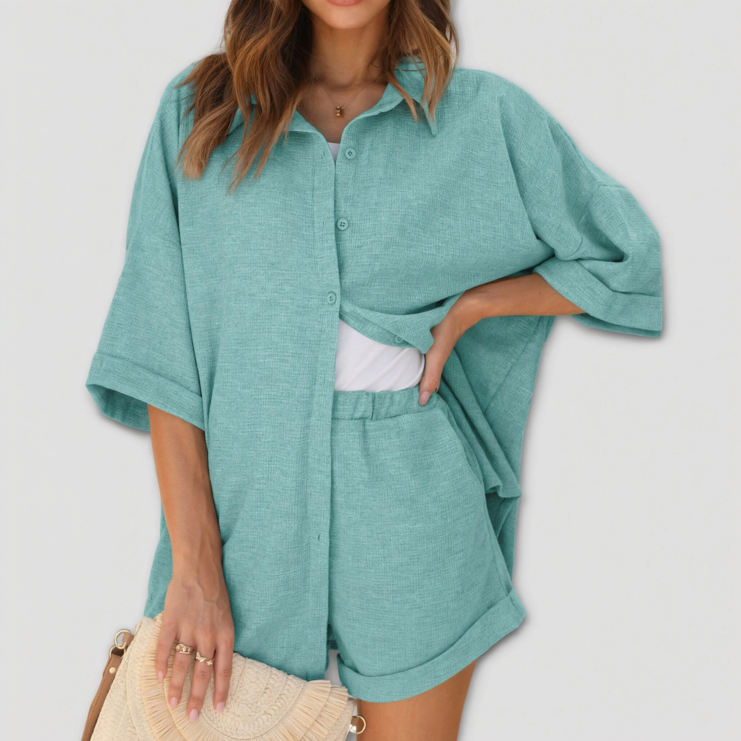 Ekouaer Women’s Waffle Knit Pajama Set Short Sleeve Button Down Loungewear