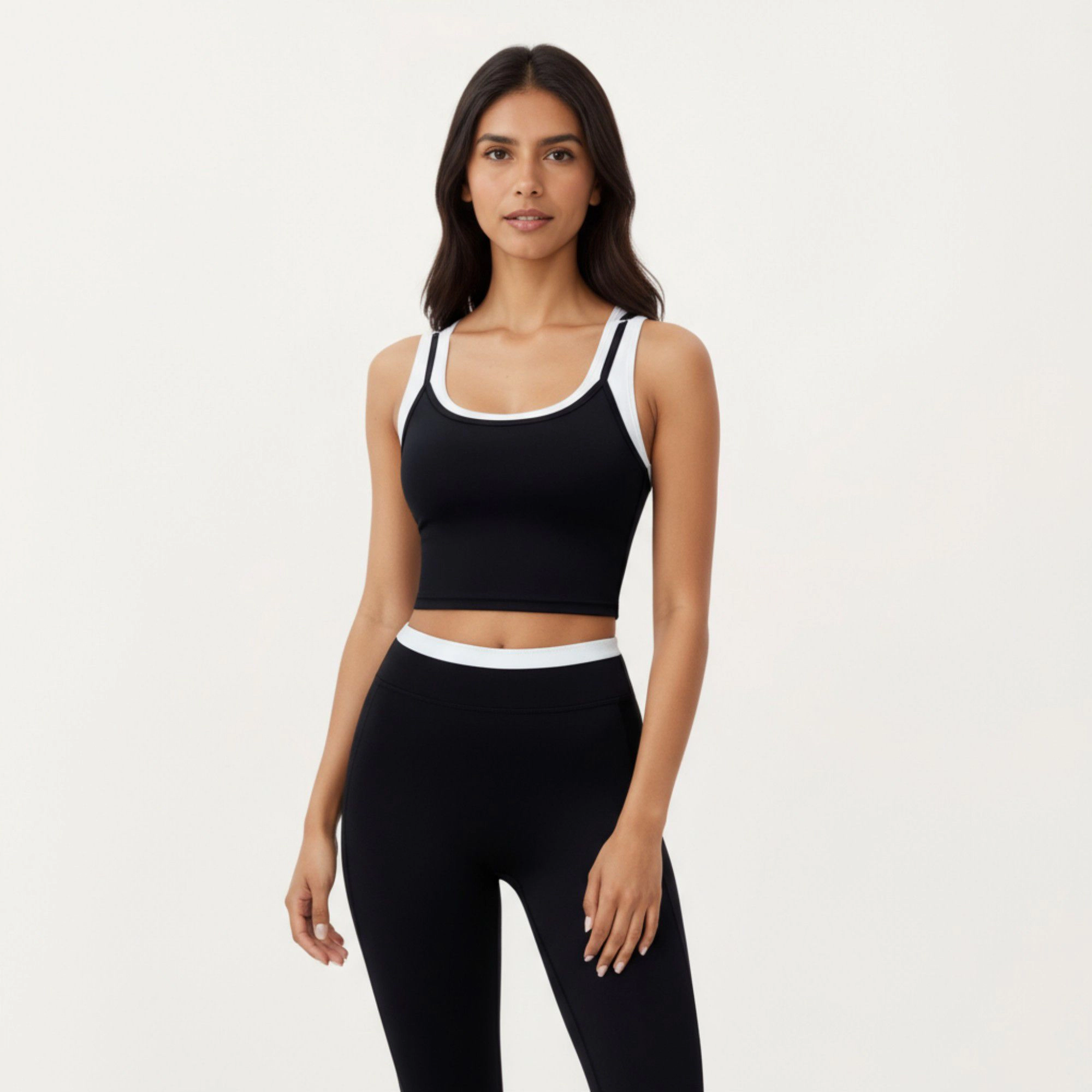Anna-Kaci Women's Fitted Scoop Neck Crop Athletic Tank Top with Contrast Trim Details and Stretch Performance Fabric