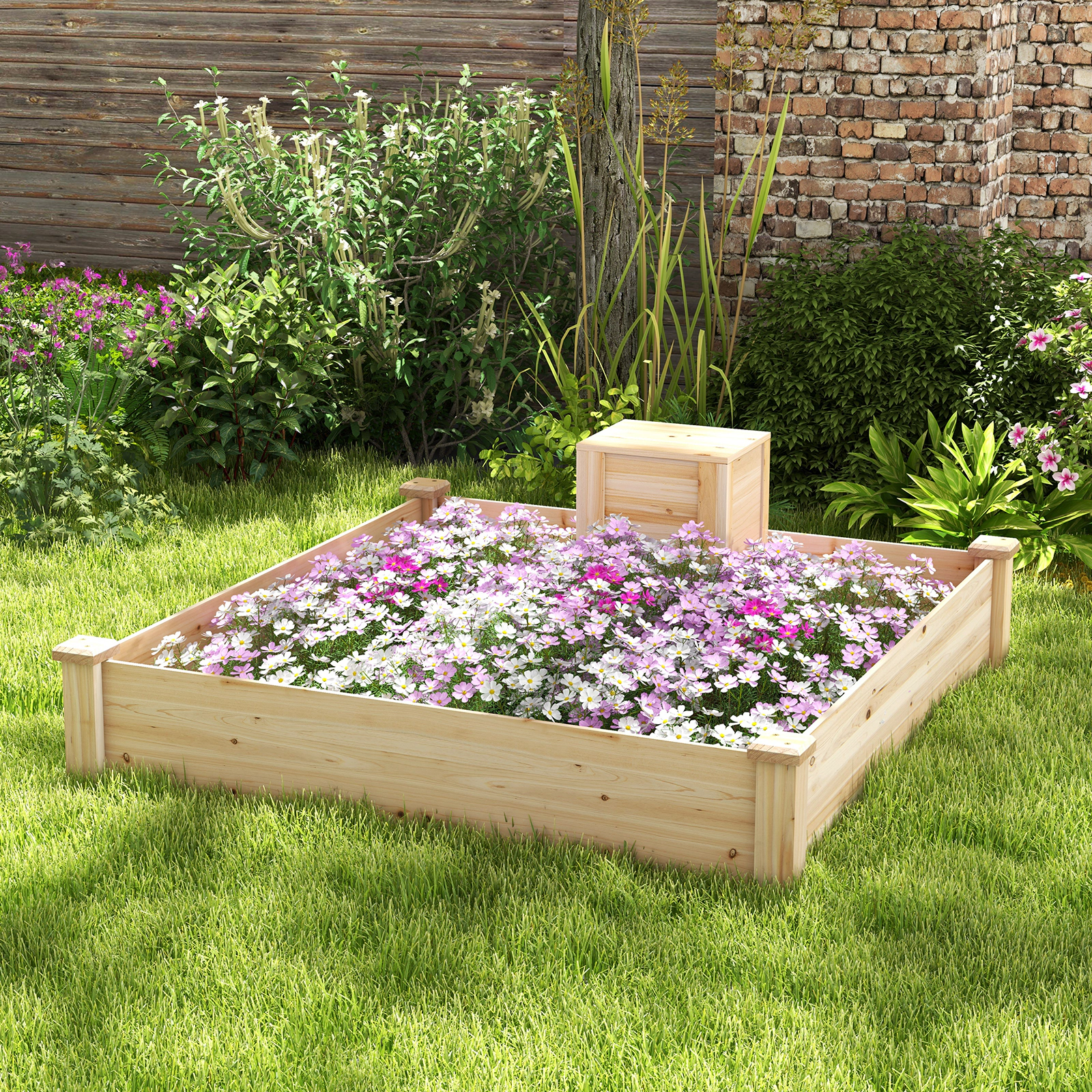 SlickBlue Fir Wood Planter Box with Open Bottom Garden Bed