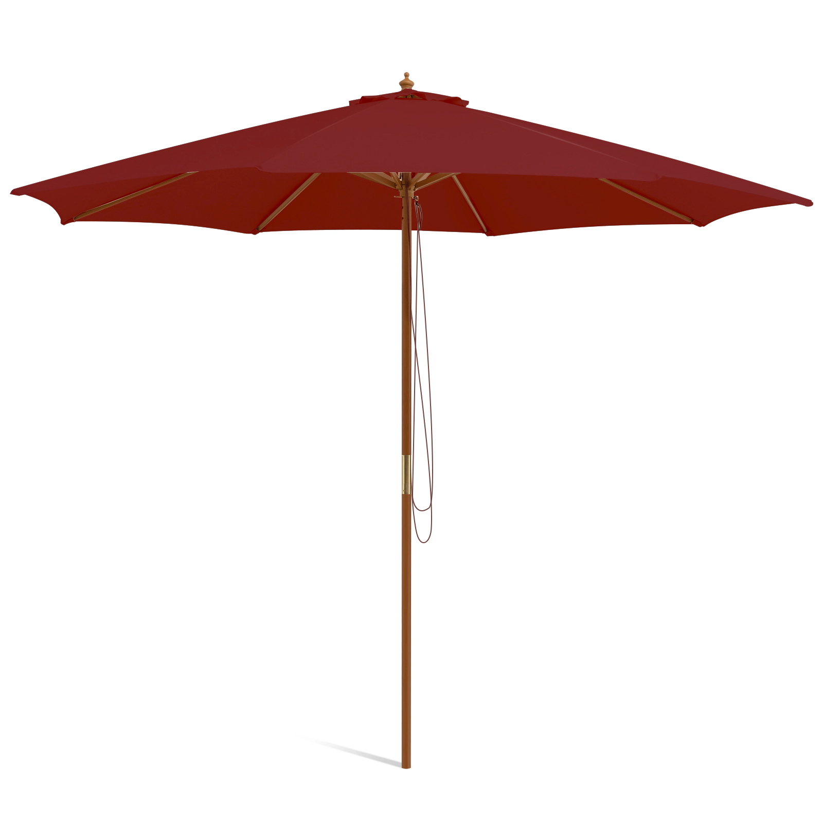 SUGIFT 10-ft Wine Patio Umbrella with Wooden Pole 8 Bamboo Ribs and 3 Adjustable Heights 8.6-ft H
