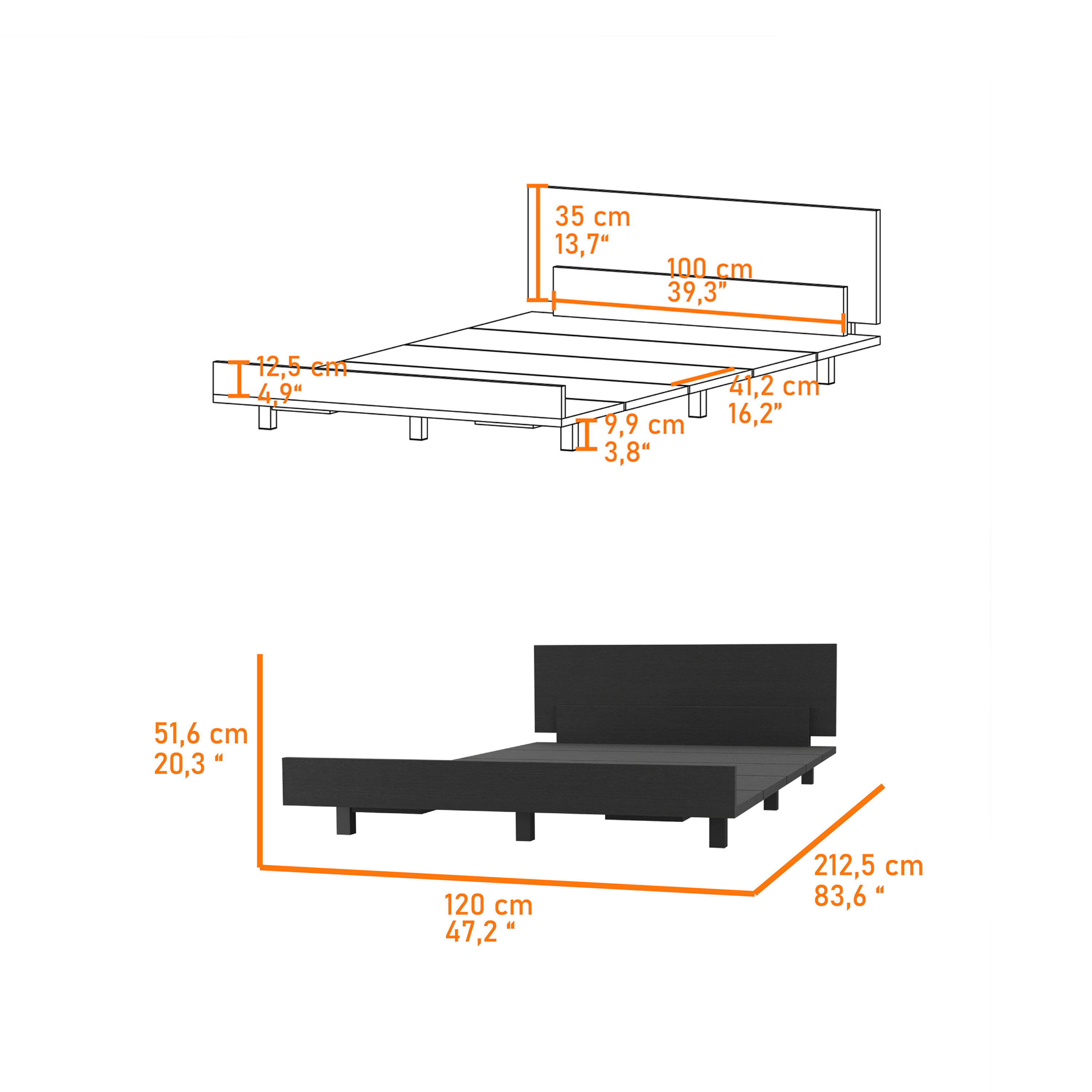 Flynama Portoalegre Twin Bed Base, Headboard