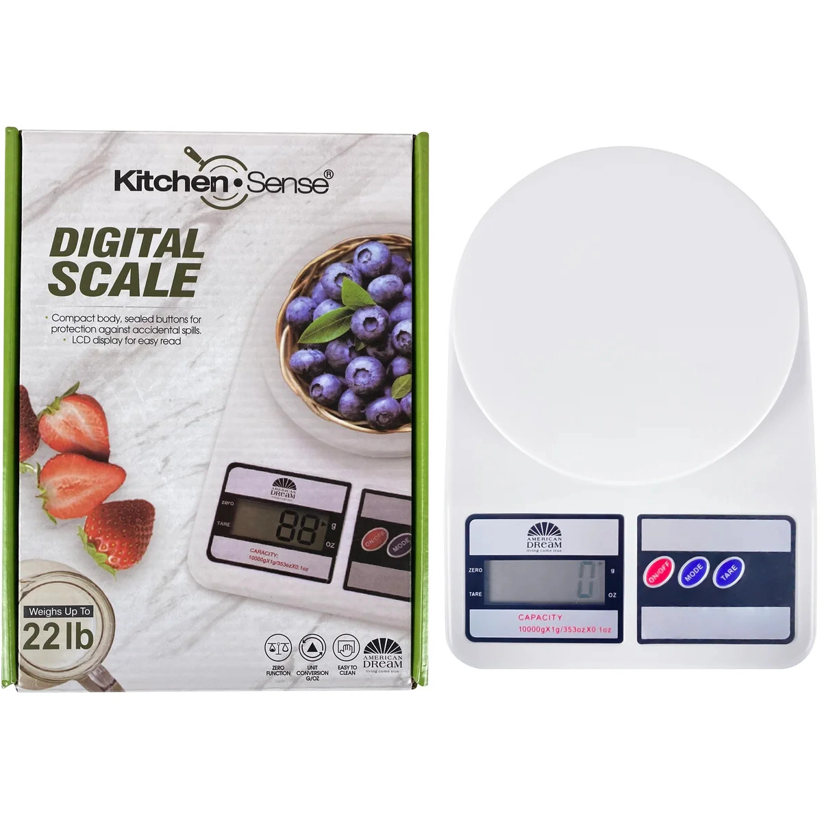 J&V TEXTILES Plastic Kitchen Food Scale for Baking & Cooking, LCD Digital Display, 8 x 6 x 1.25 In