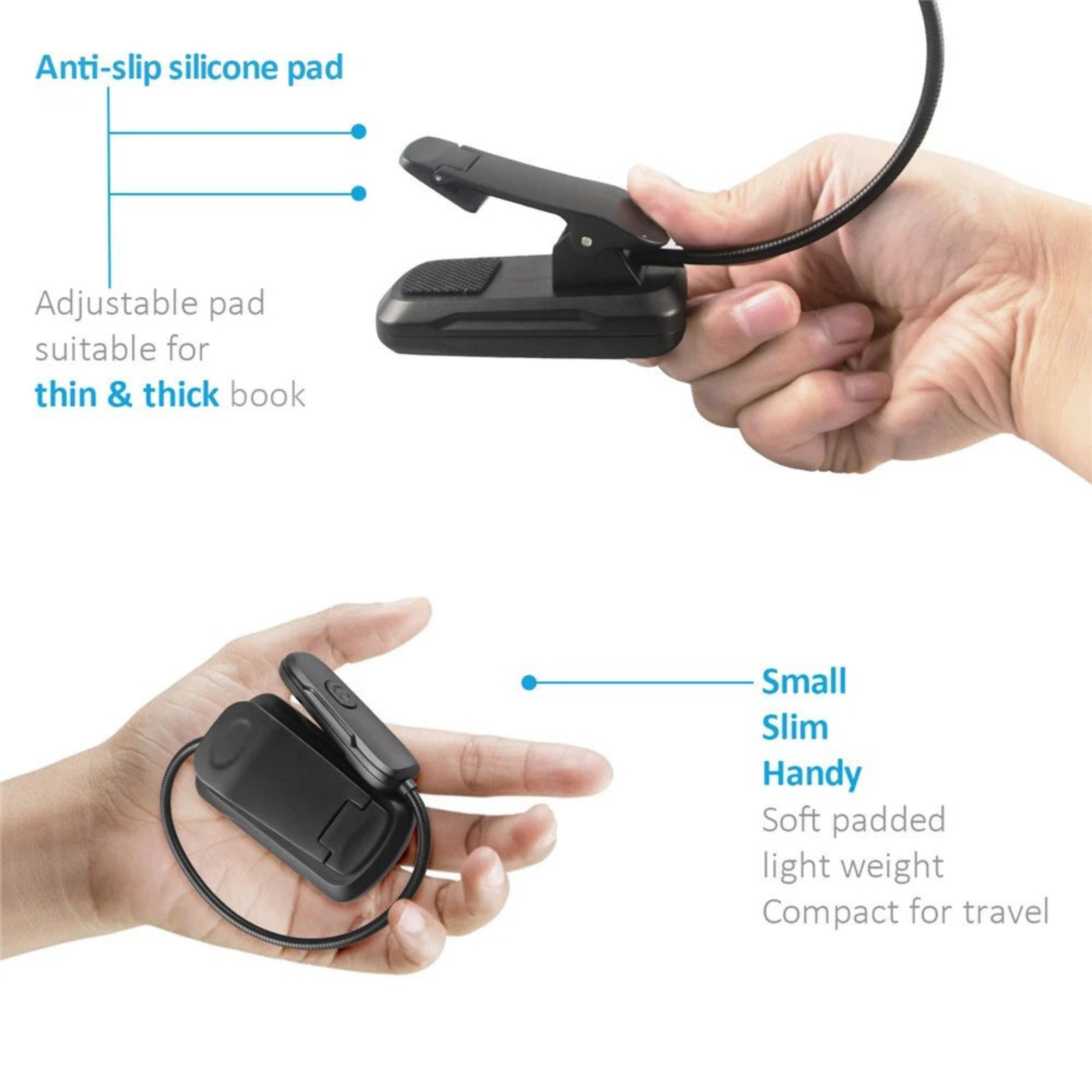 Home Collection Rechargeable LED Clip On Book Light with 3 Light Modes