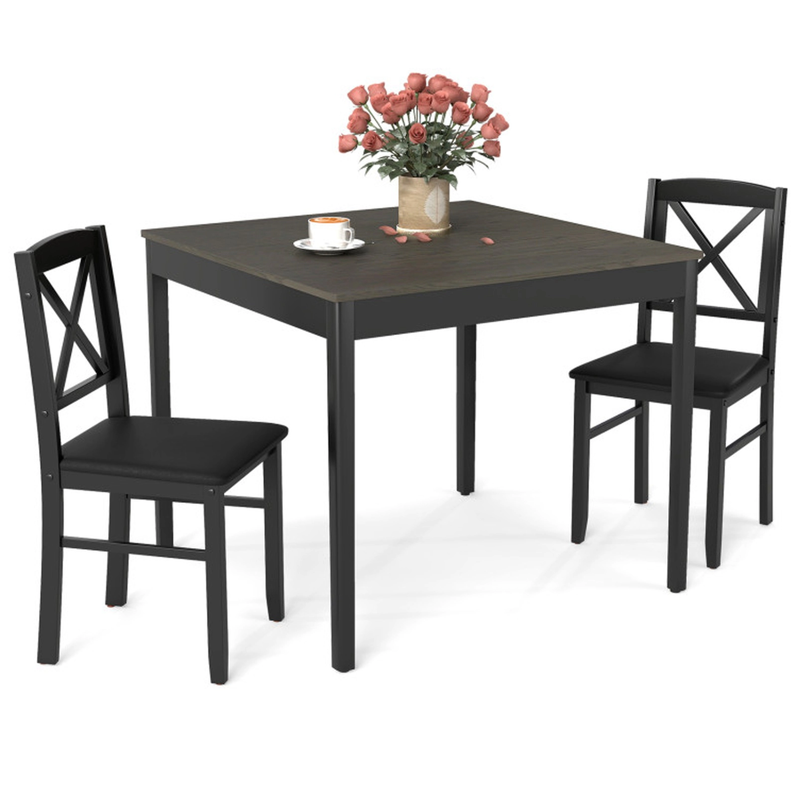 SUGIFT 3-Piece Gray Square Dining Set for 2 with Upholstered Cross-Back Chairs