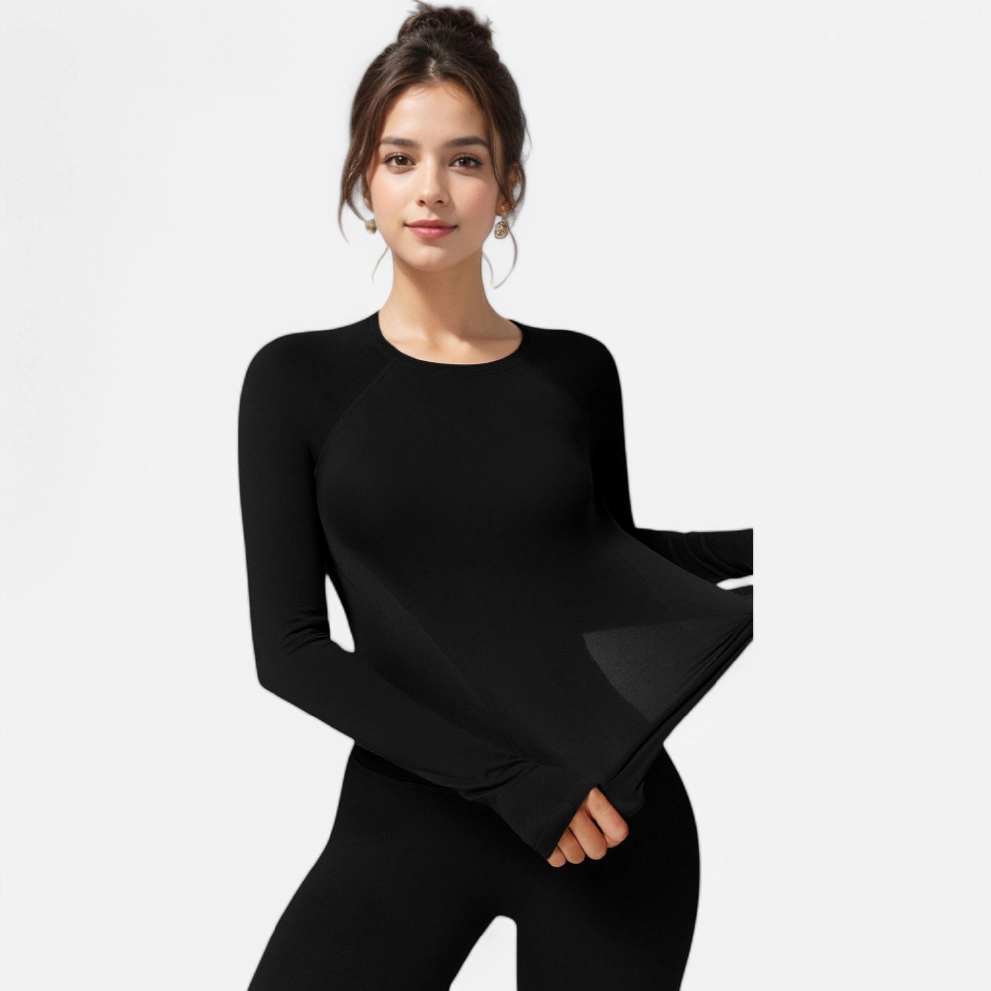 Anna-Kaci Women's Long Sleeve Fitted Crew Neck Top with Thumbhole Cuffs and Seam Detailing