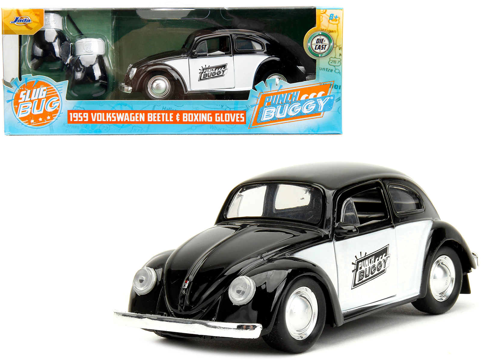 Jada Collectible 1959 Volkswagen Beetle "Punch Buggy" Black And White Boxing Gloves Accessory Series