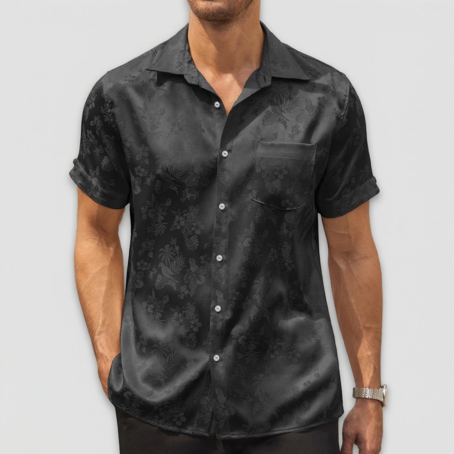 COOFANDY Mens Casual Short Sleeve Shirts  Tropical Leaf Print Button Up Tops