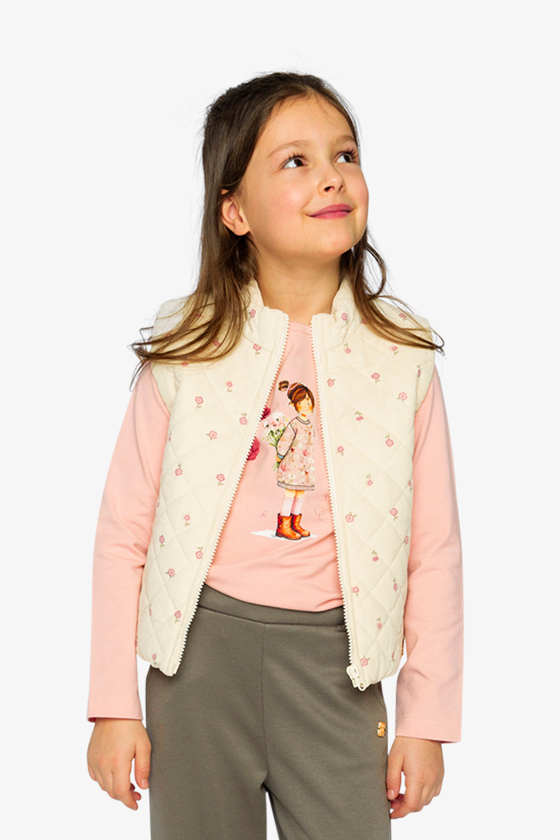 Deux par Girls Floral Print Corduroy Puffy Vest
