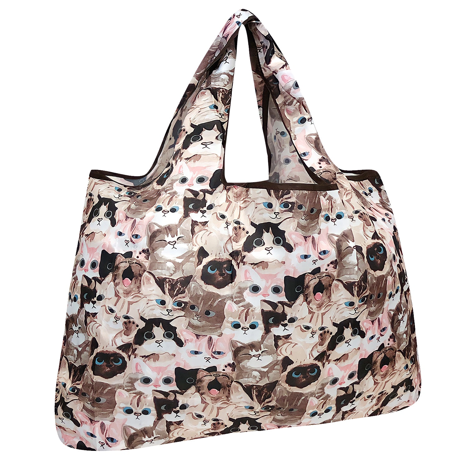 Wrapables Large Nylon Reusable Shopping Bag for Groceries, Cuddly Kitties