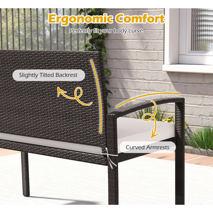 Hivvago Wicker 2-Seat Bench with Soft Seat Cushion and Metal Frame-White