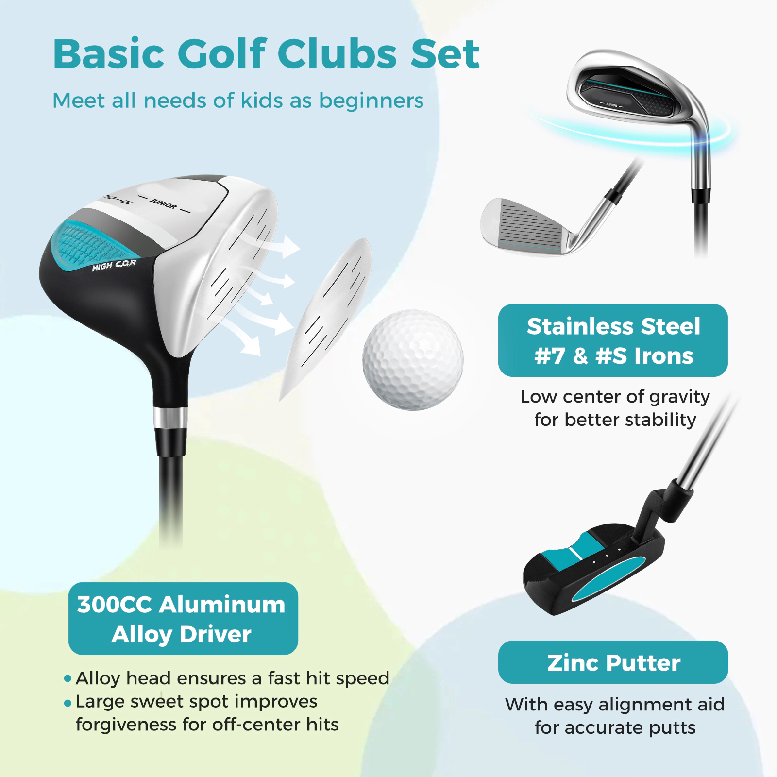 SUGIFT Blue Rain Hood for Ages 8-10 Junior Complete Golf Club Set Right Hand