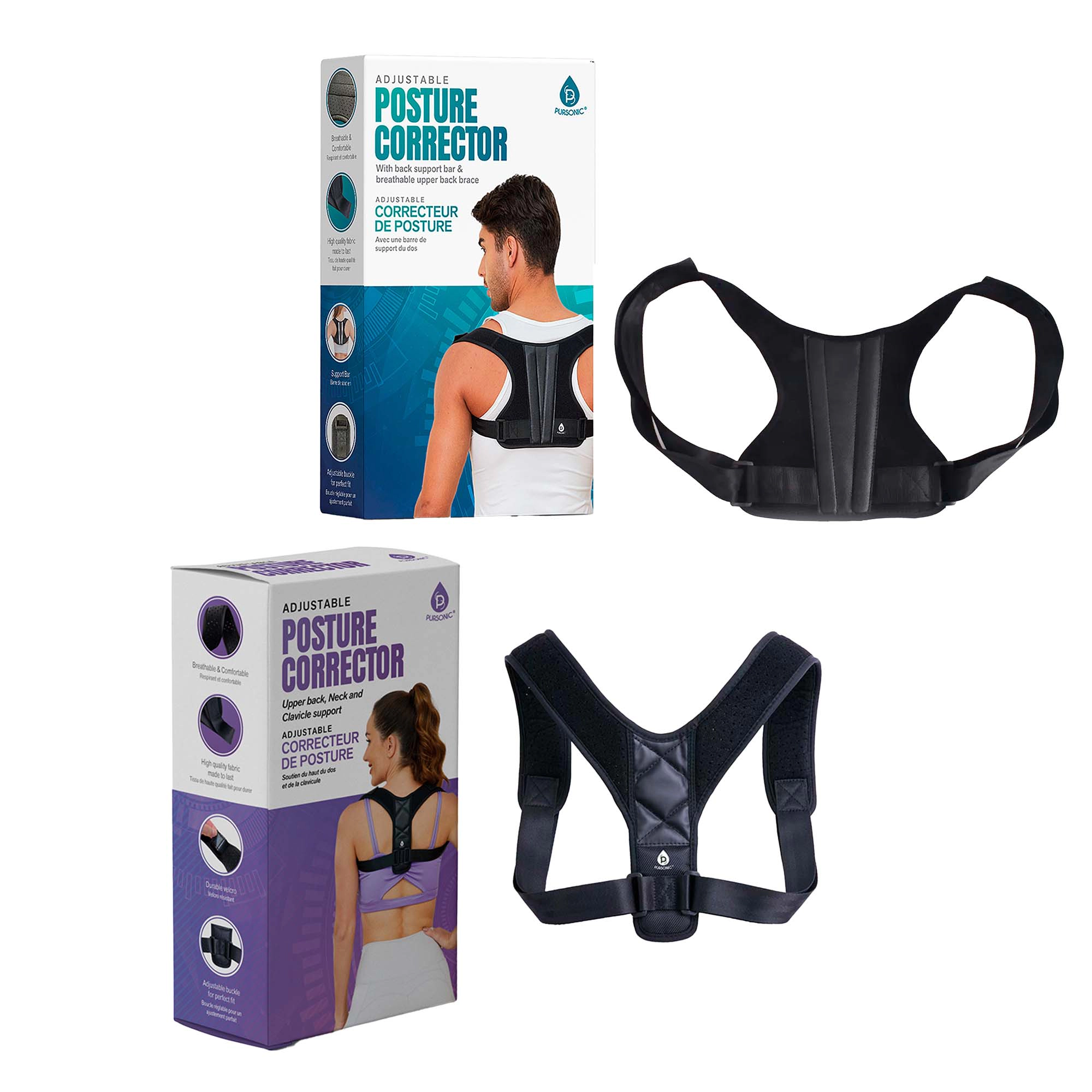 Pursonic Unisex Posture Support & Back Alignment Duo Posture Corrector Brace Set