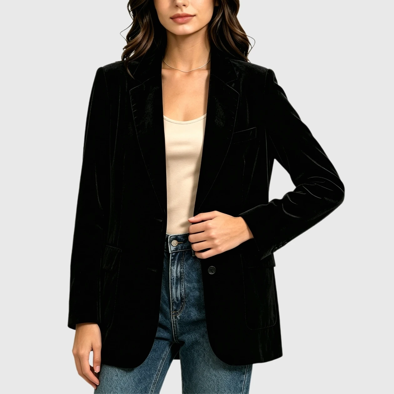 YesFashion Velvet Blazers for Women Casual Business Work Office Oversized Long Suit Jackets Coats
