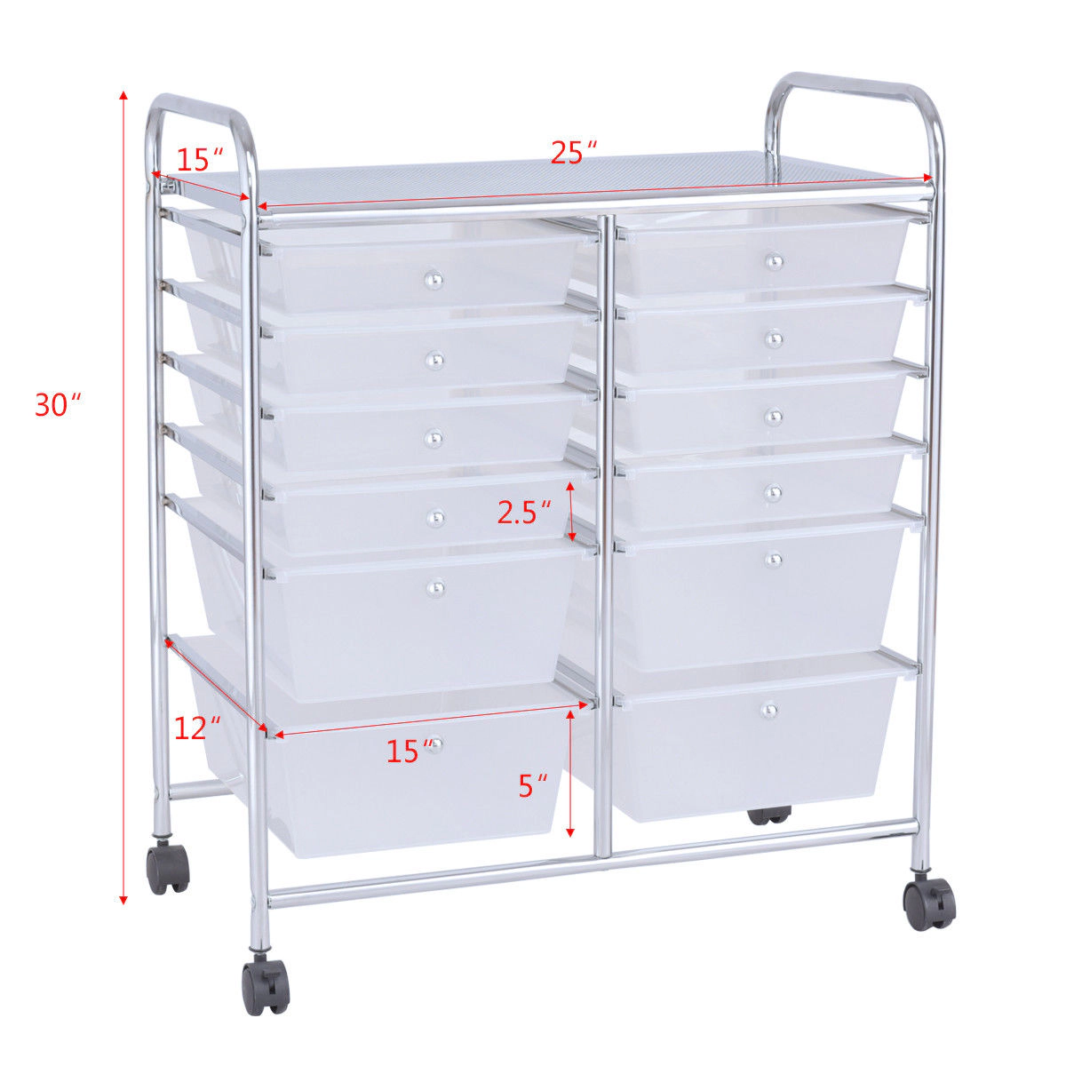 SUGIFT White 25-in 12-Drawer Rolling Cart Makeup Organizer with Vanity Storage Bins and Quiet Casters