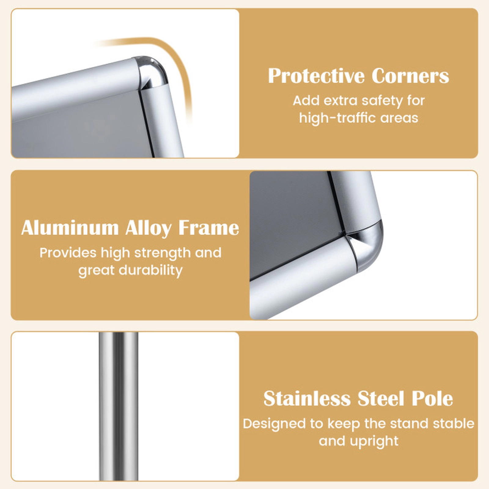 SUGIFT 8.5-in x 11-in Snap-Open Frame 360-Degree Rotating Floor Sign Holder Stand 32-in to 51.5-in Height Silver