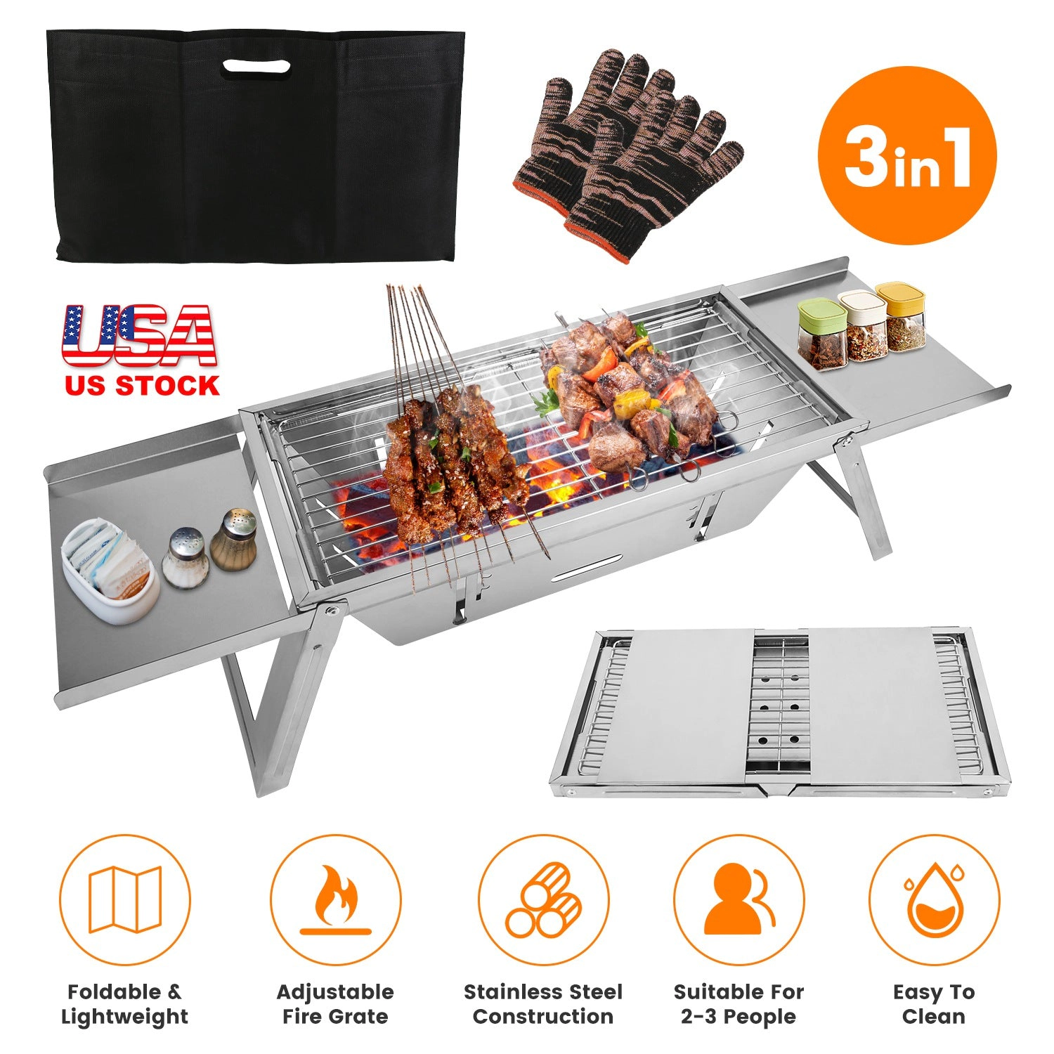 GBruno 3-in-1 Foldable Charcoal Grill Fire Pit