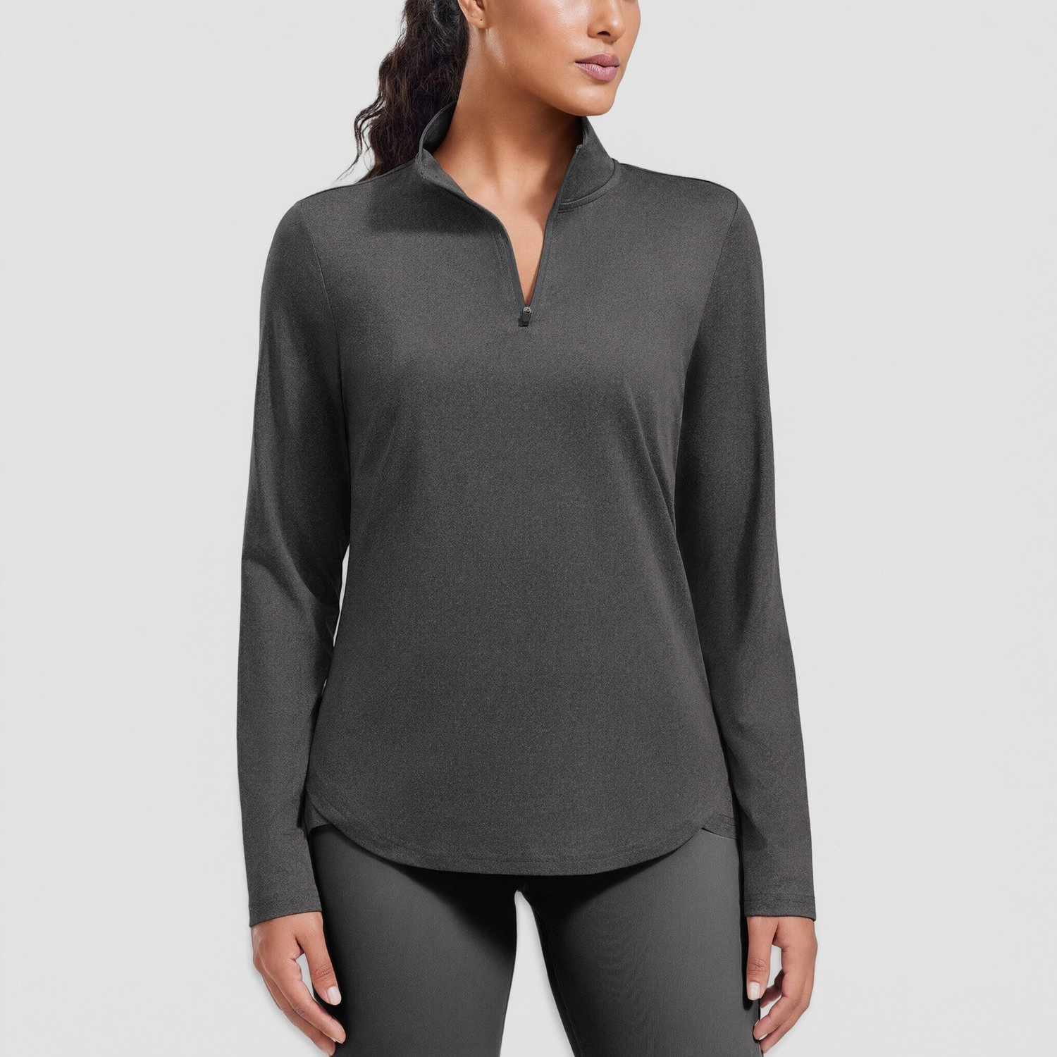 Pinspark Womens Quarter Zip Pullover Long Sleeve Mock Neck Solid Casual Fall Tops