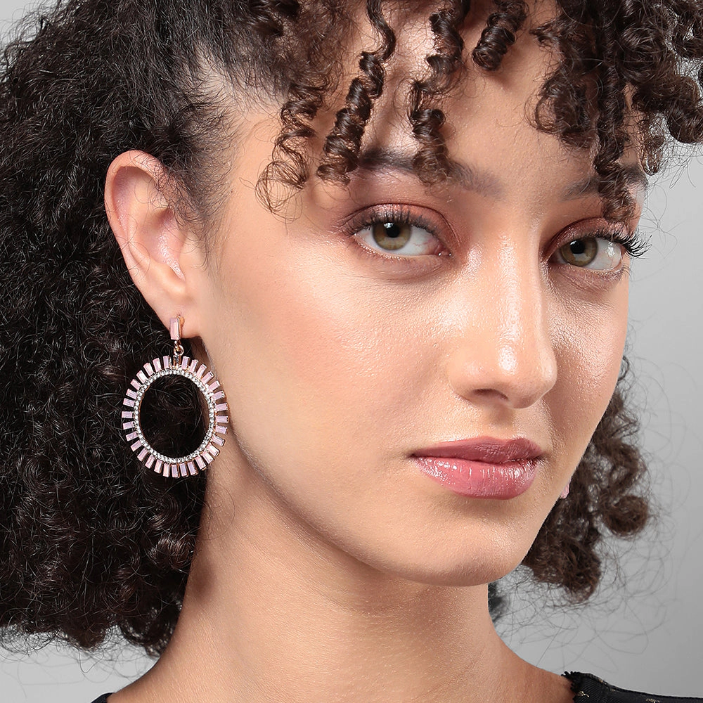 SOHI Women's Baby Pink Circular Crystal Drop Earrings
