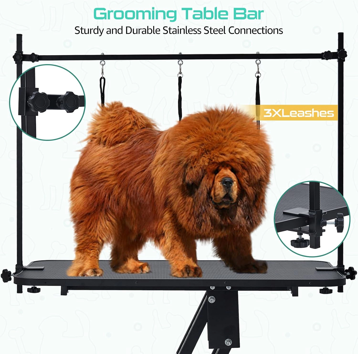 43.3" x 23.6" Hydraulic Dog Grooming Table, 350 lb Capacity, Non-Slip Top, 3 Nooses, Black