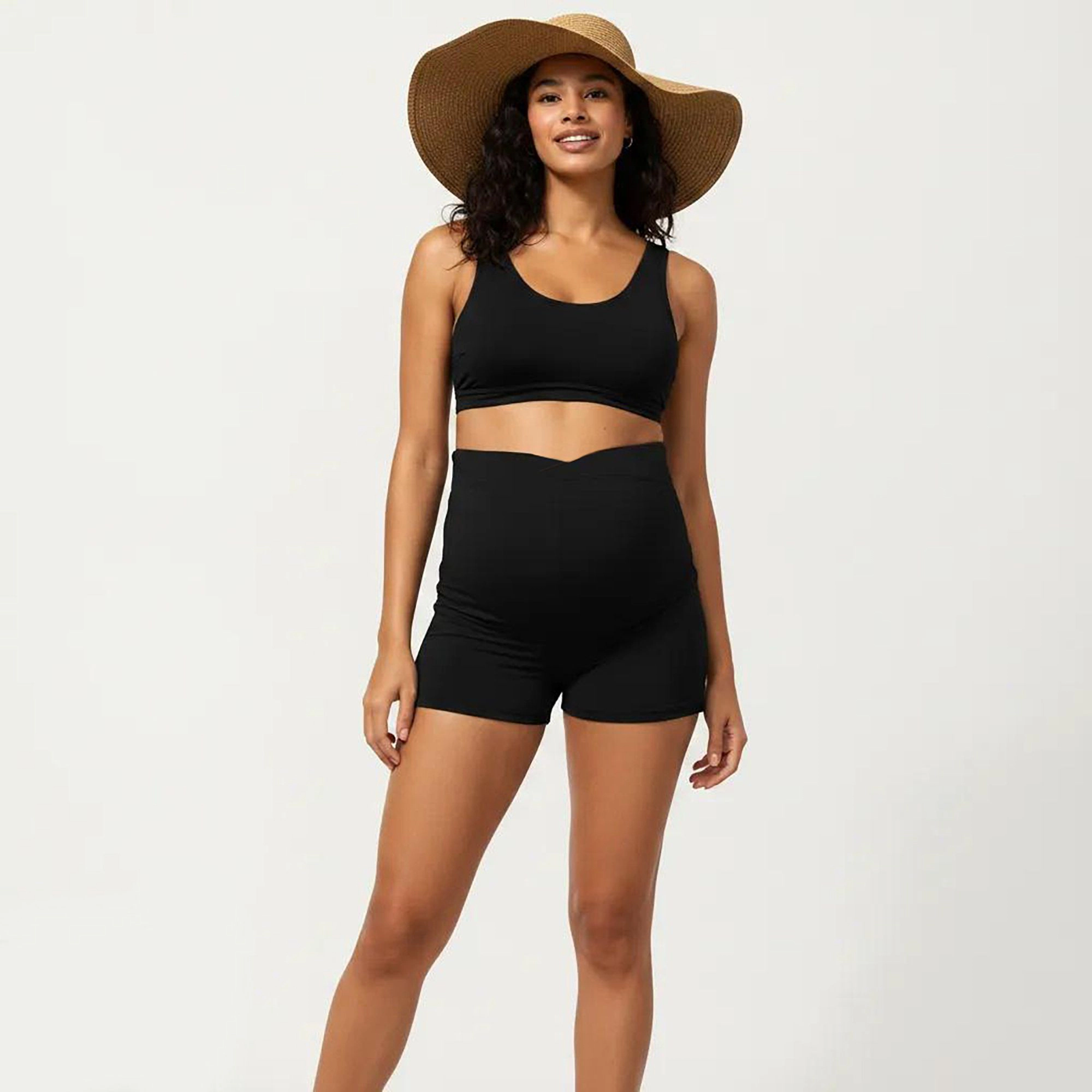 Anna-Kaci Women's Two-Piece Maternity Swimwear Set with Cropped Tank Top and High-Waisted Shorts