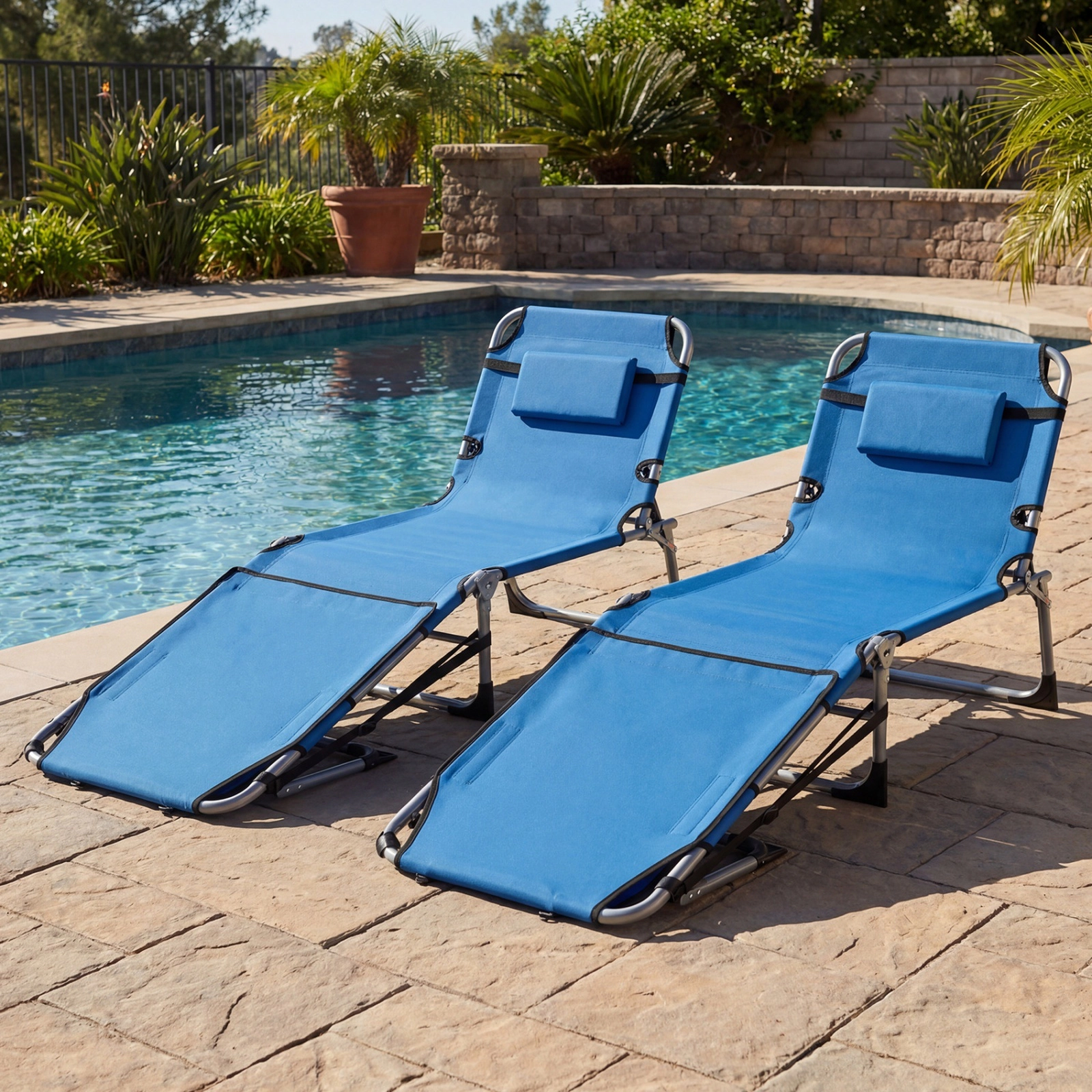 SUGIFT Set of 2 Blue Tanning Chairs with Face Hole, Arm Openings and Adjustable Backrest