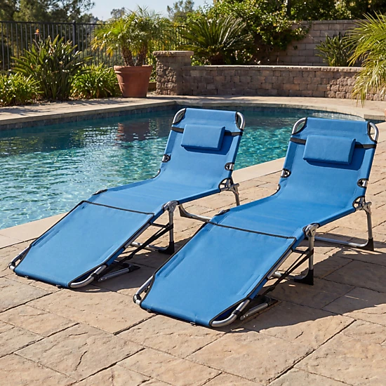 SUGIFT Set of 2 Blue Tanning Chairs with Face Hole, Arm Openings and Adjustable Backrest