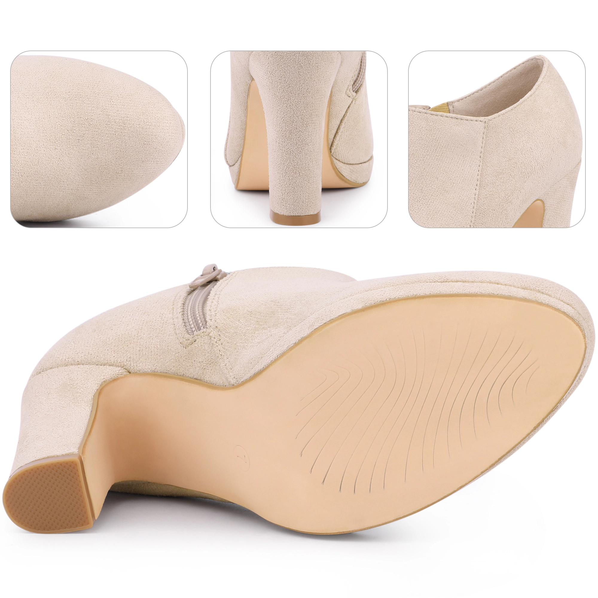 BLISSFUL STEP Women's Round Toe Platform Block Heel Ankle Booties