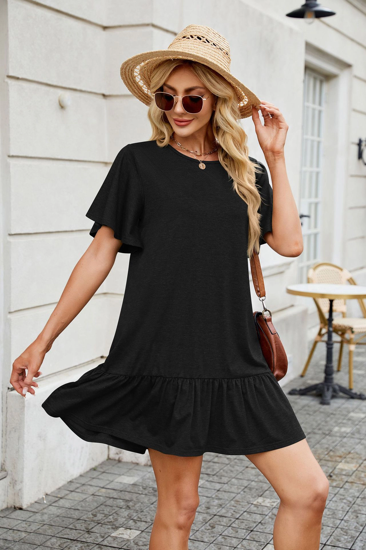 Enchanted Funland Womens Round Neck Ruffle Hem Dress