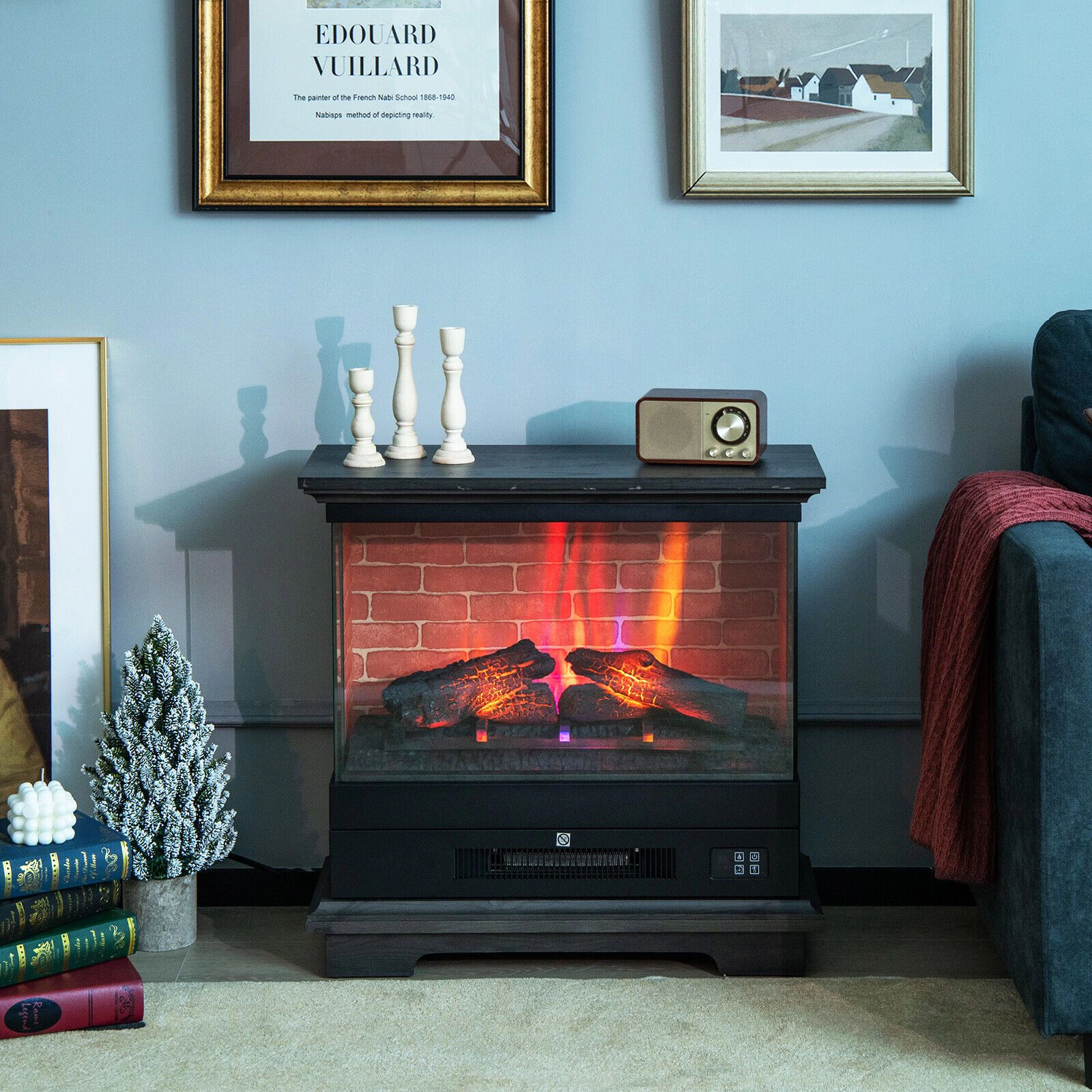 SlickBlue Steel Freestanding Electric Fireplace, 1400W, 4780 BTU, Adjustable Flame, Remote, Timer