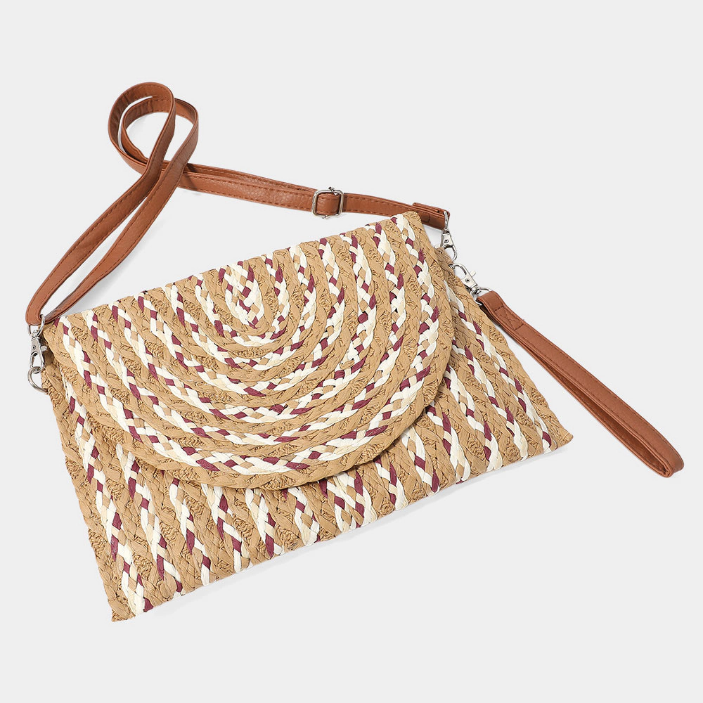 Fashnzfab Multi Color Straw Clutch / Crossbody Bag