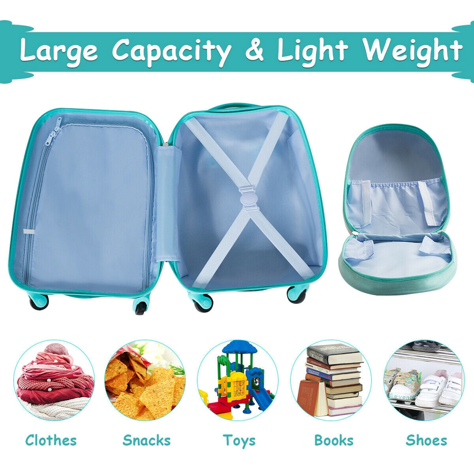 SUGIFT 2-Piece Kids Rolling Luggage Set Carry-On Suitcase and Backpack Astronaut Pattern