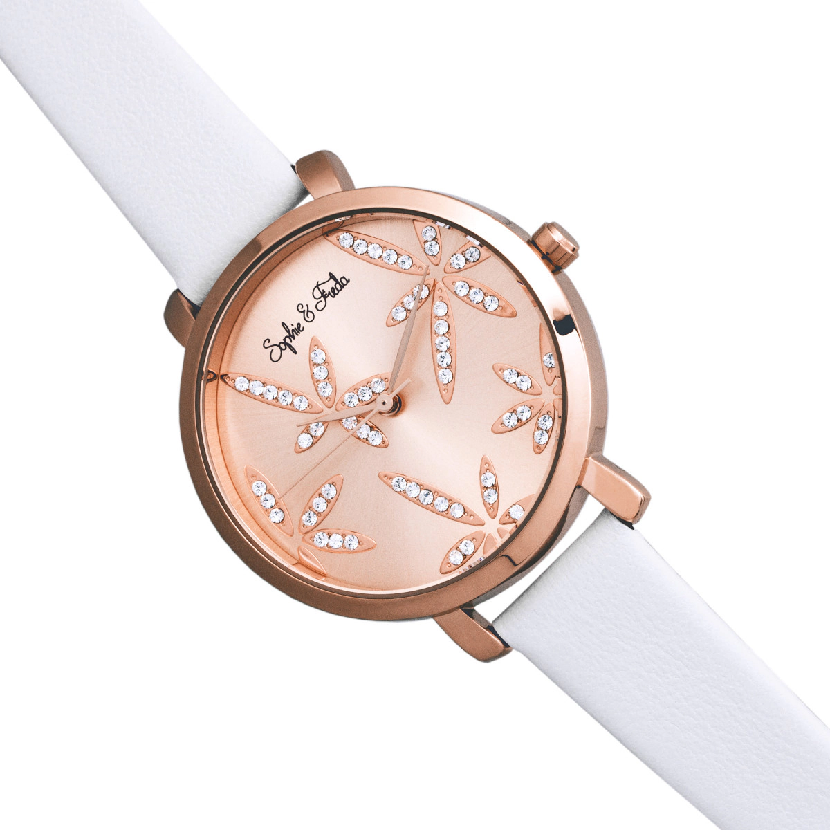 Sophie & Freda Key West Leather-Band Watch w/Swarovski Crystals