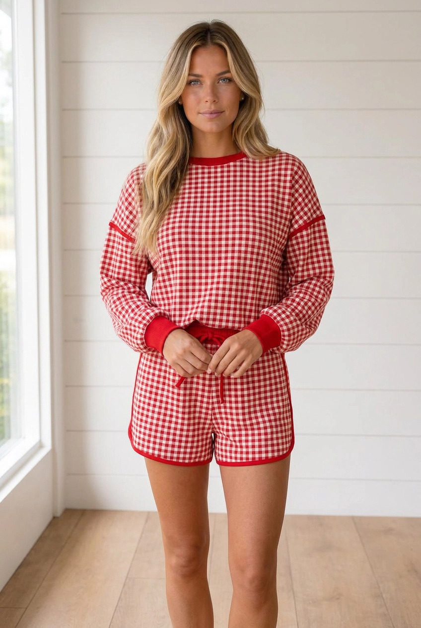 Threaded Pear Women's Maggy Oversized Ribbed Trim Top & Bottom Set