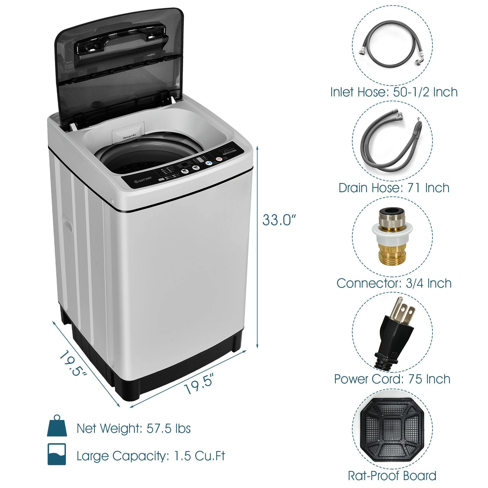 SlickBlue Portable Washer with 8 Programs, 10 Water Levels and LED