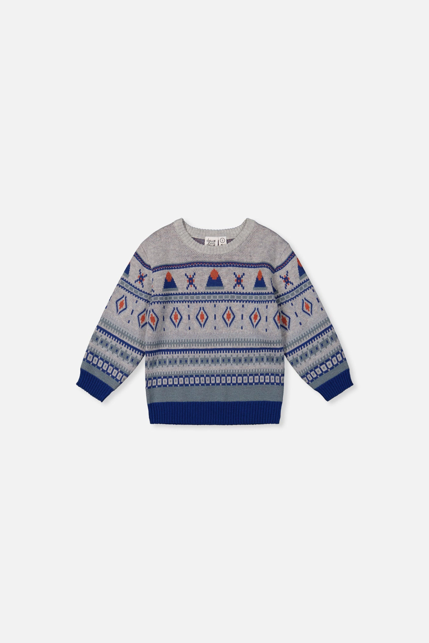 Deux par Boys Fair Isle Jacquard Knit Crewneck Sweater