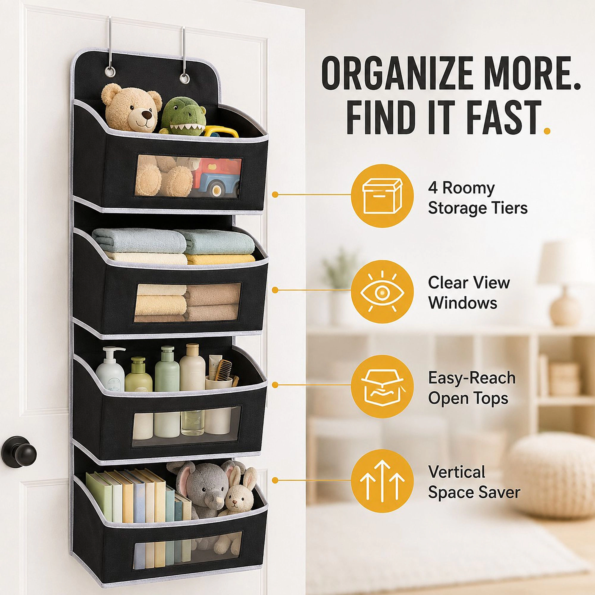 Alilang Women 4 Tier Hanging Storage Organizer with Clear Window Pockets for Door Wall or Closet