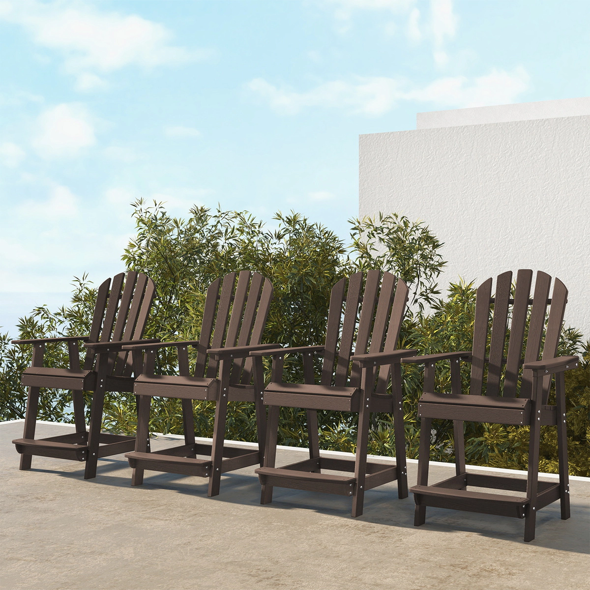 SUGIFT HDPE Faux Wood Grain Patio Adirondack Chair with Armrest and Footrest 330-Lb Capacity Brown