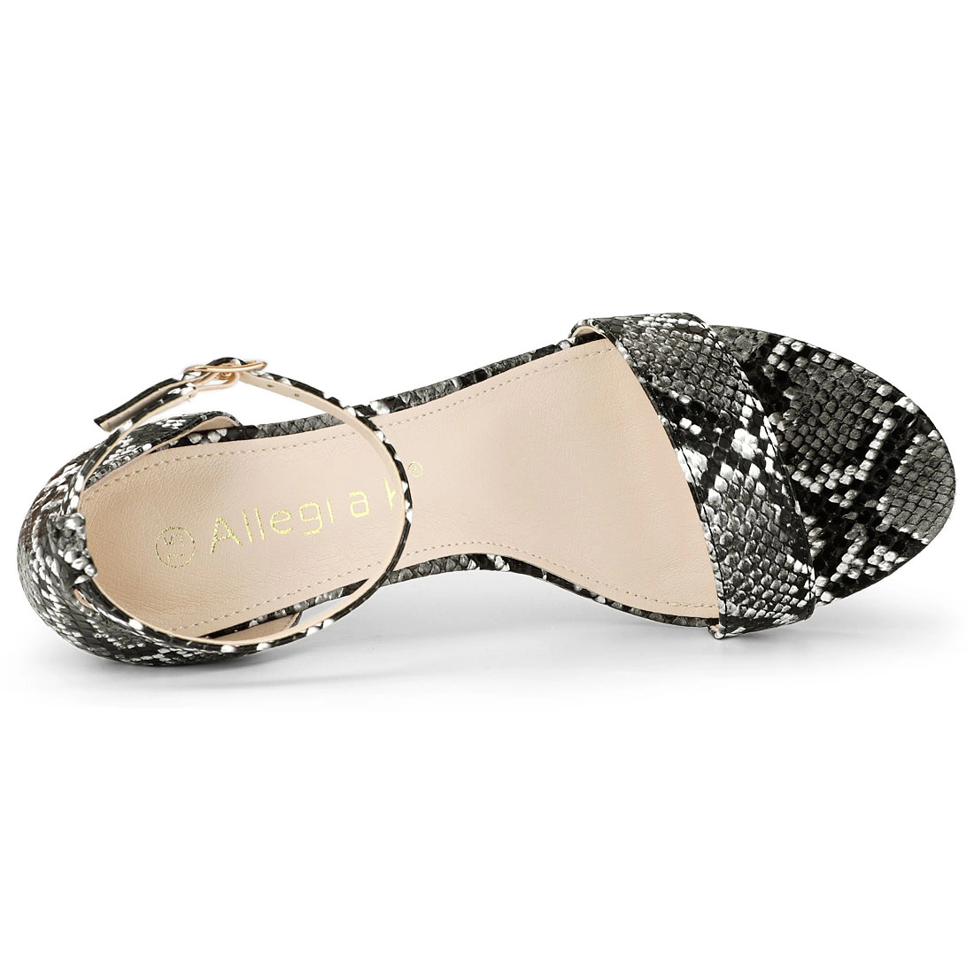 BLISSFUL STEP Women's Snakeskin Chunky Heels Ankle Strap Open Toe Sandals