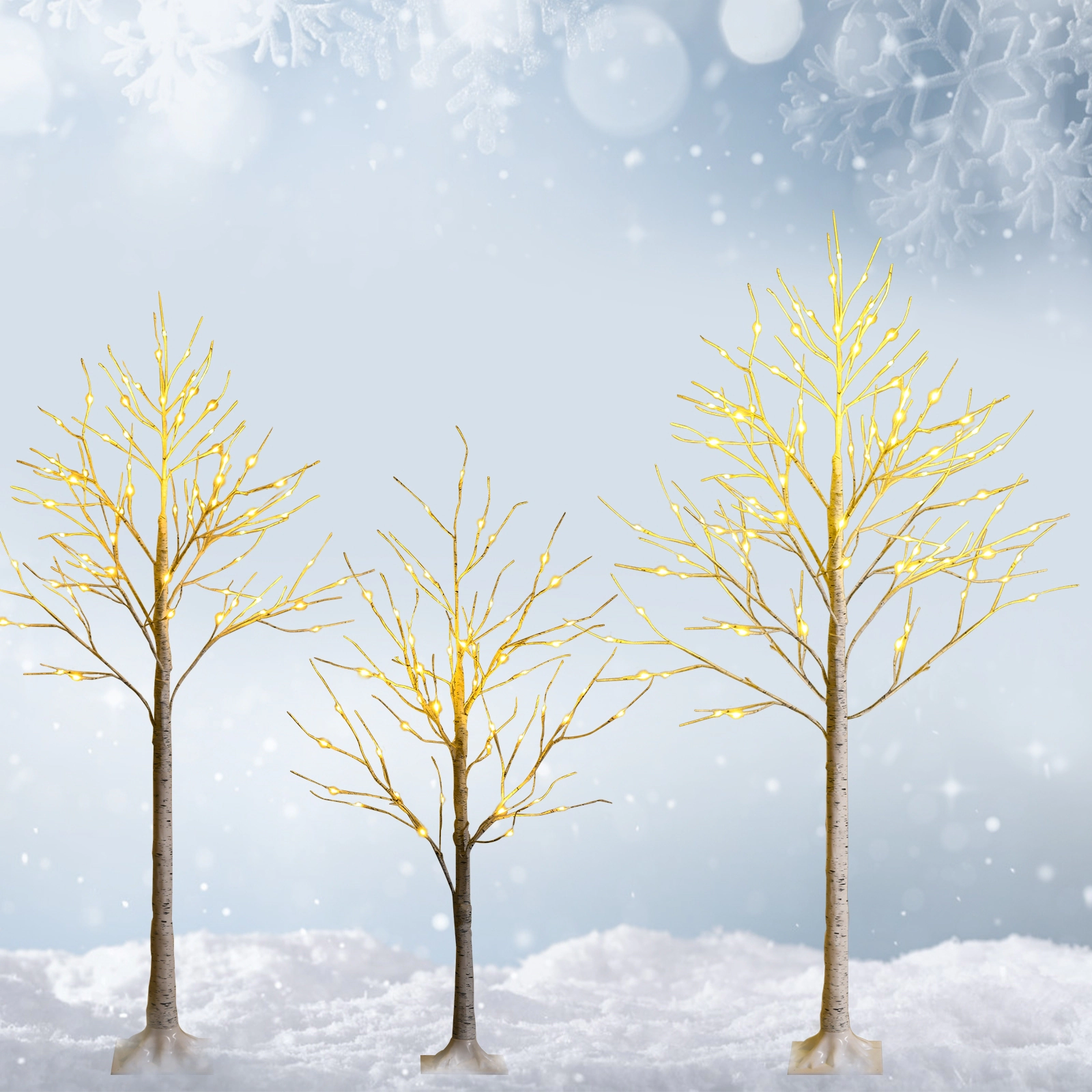 LJG Pre-lit White Twig Birch Tree for Christmas Holiday with LED Lights