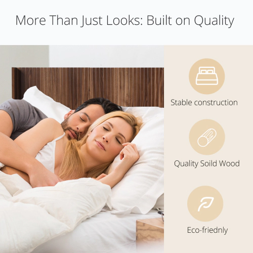 Flynama Queen Wood Headboard, 64.4" Wall-Mounted Fluted Wingback Panel, Walnut Farmhouse