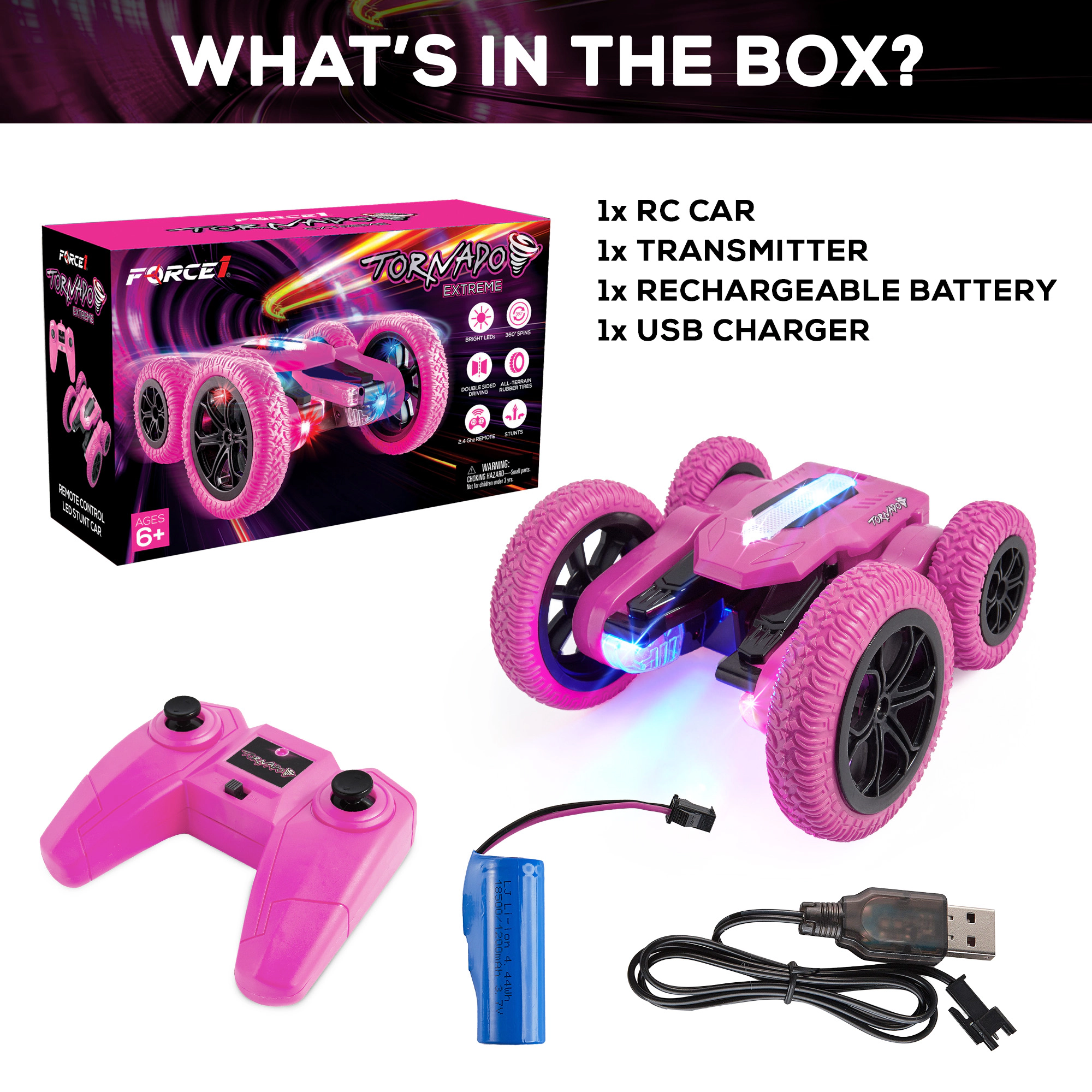 USA Toyz Tornado Extreme RC Car off Road Rechargeable Toys Bright LEDs (Pink)