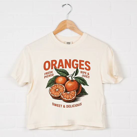 Simply Sage Market - Fresh Picked Oranges Vintage - Women's Boxy Crop Top Graphic T-Shirt