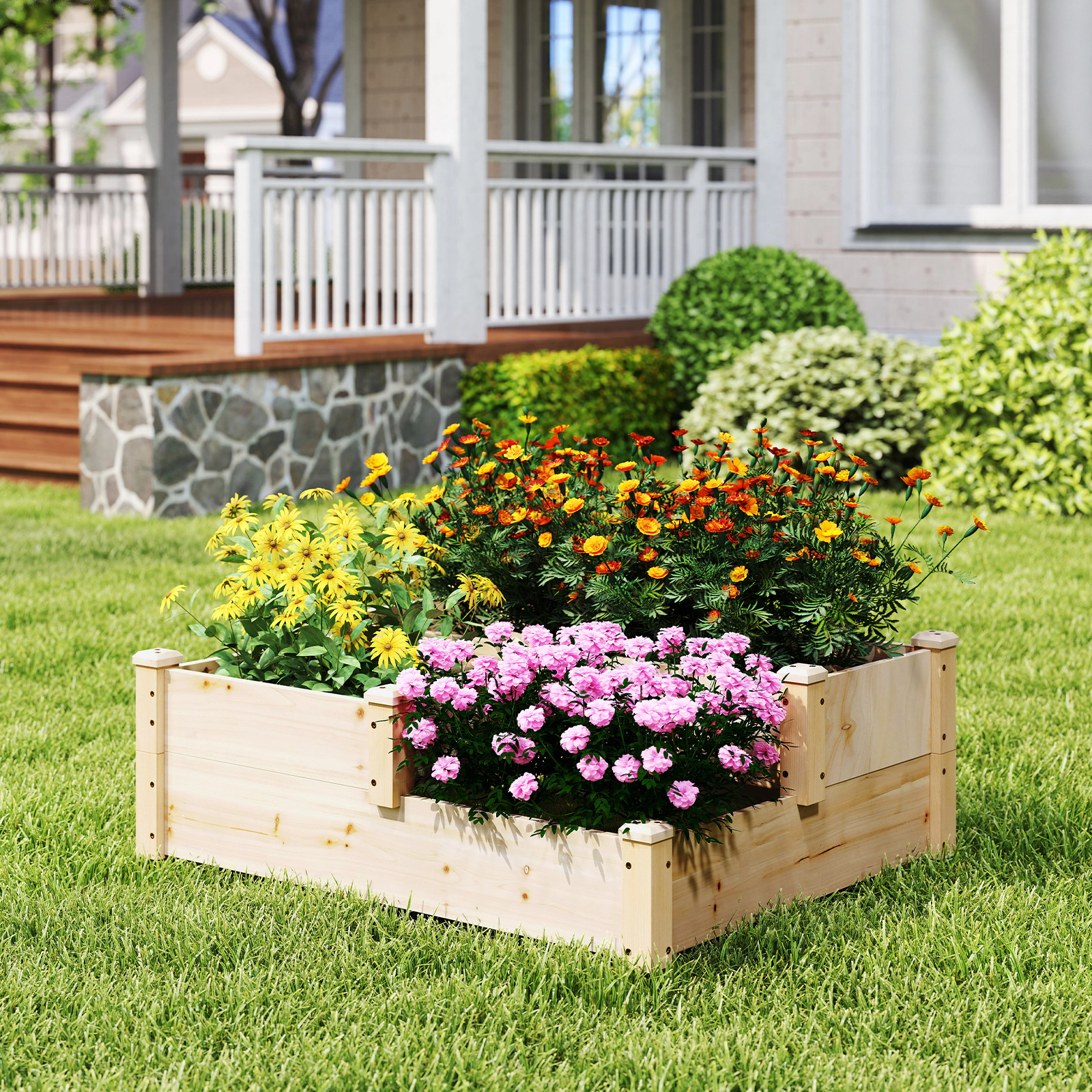 SlickBlue Wooden 3-Tier Raised Planter for Vegetables and Herbs