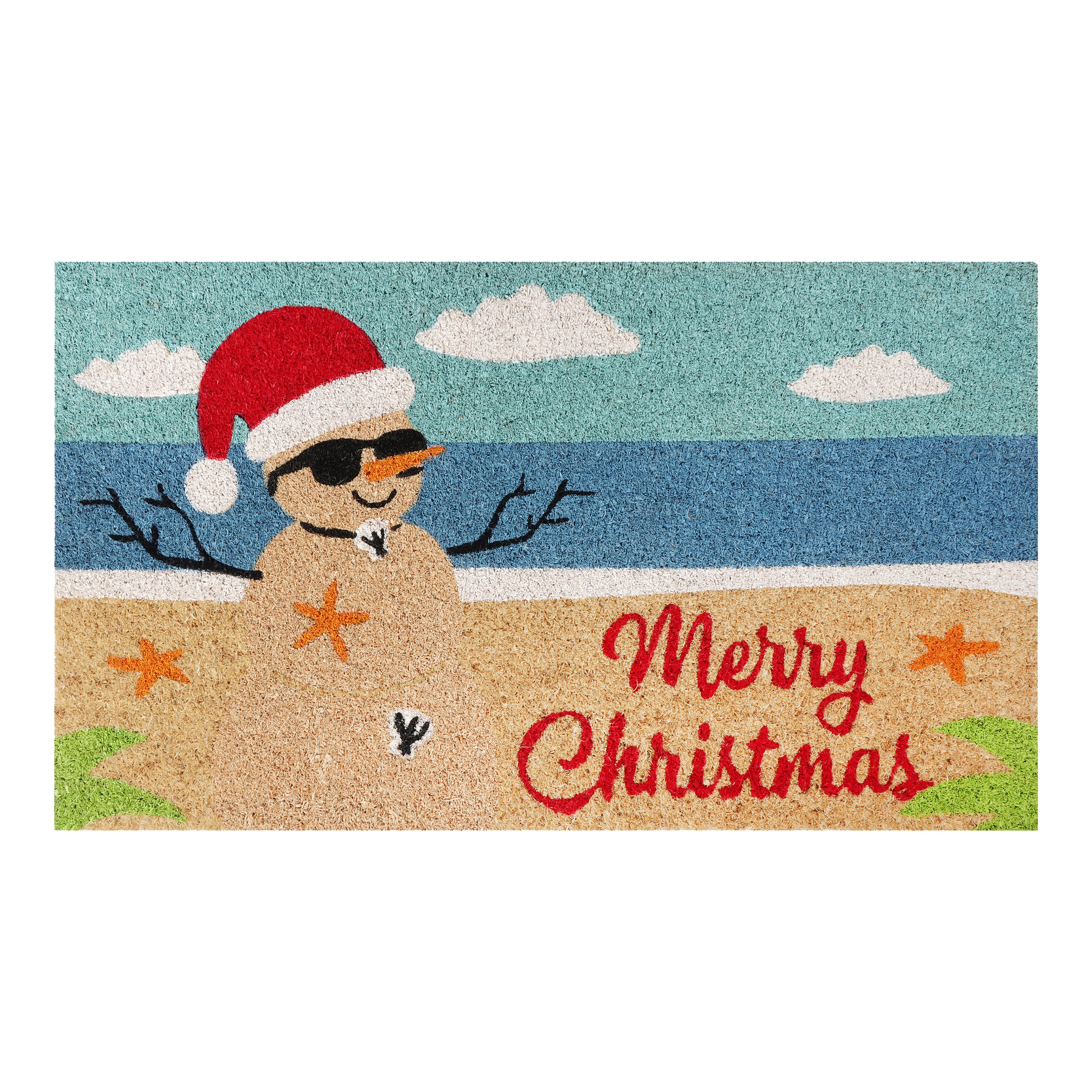 A1 Home Collections Natural Coir Coastal Christmas Doormat Heavy Duty Non-Slip PVC Backing Outdoor Mat 18 x 30
