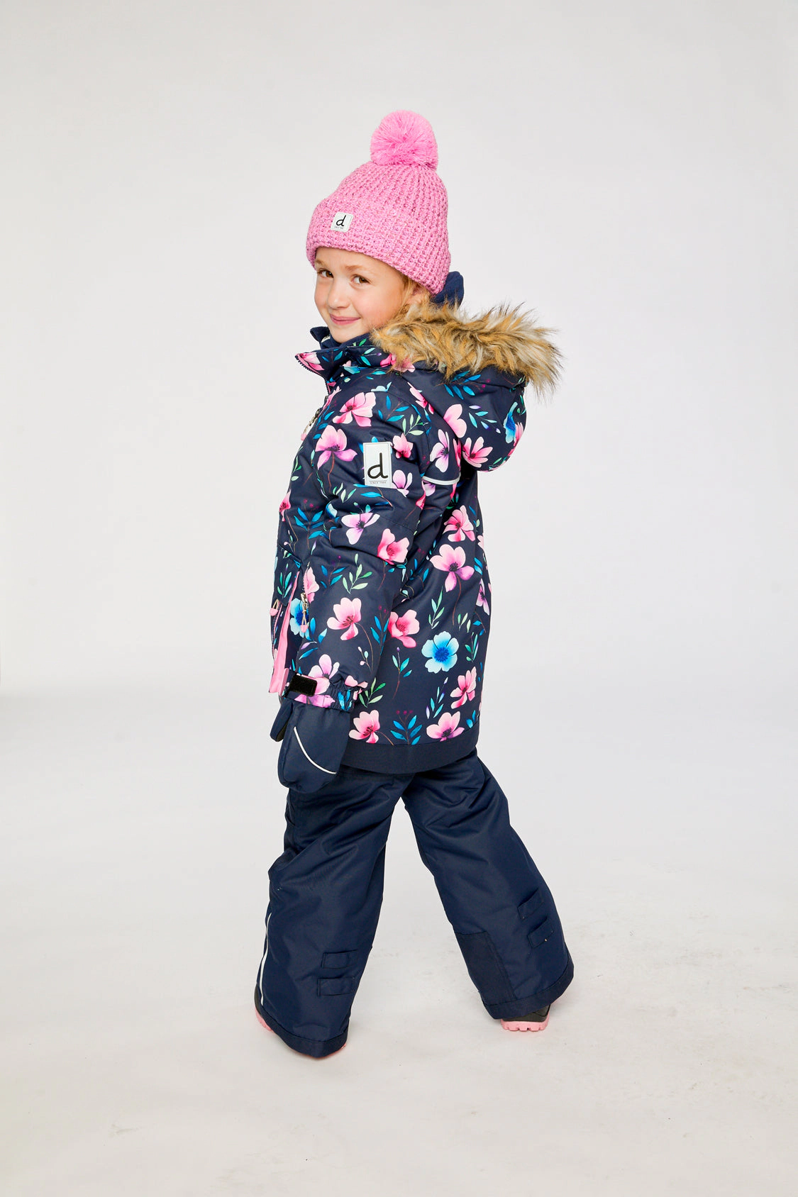 Deux par Girls Floral Print Two Piece Play Snowsuit with Hooded Jacket and Snow Pants